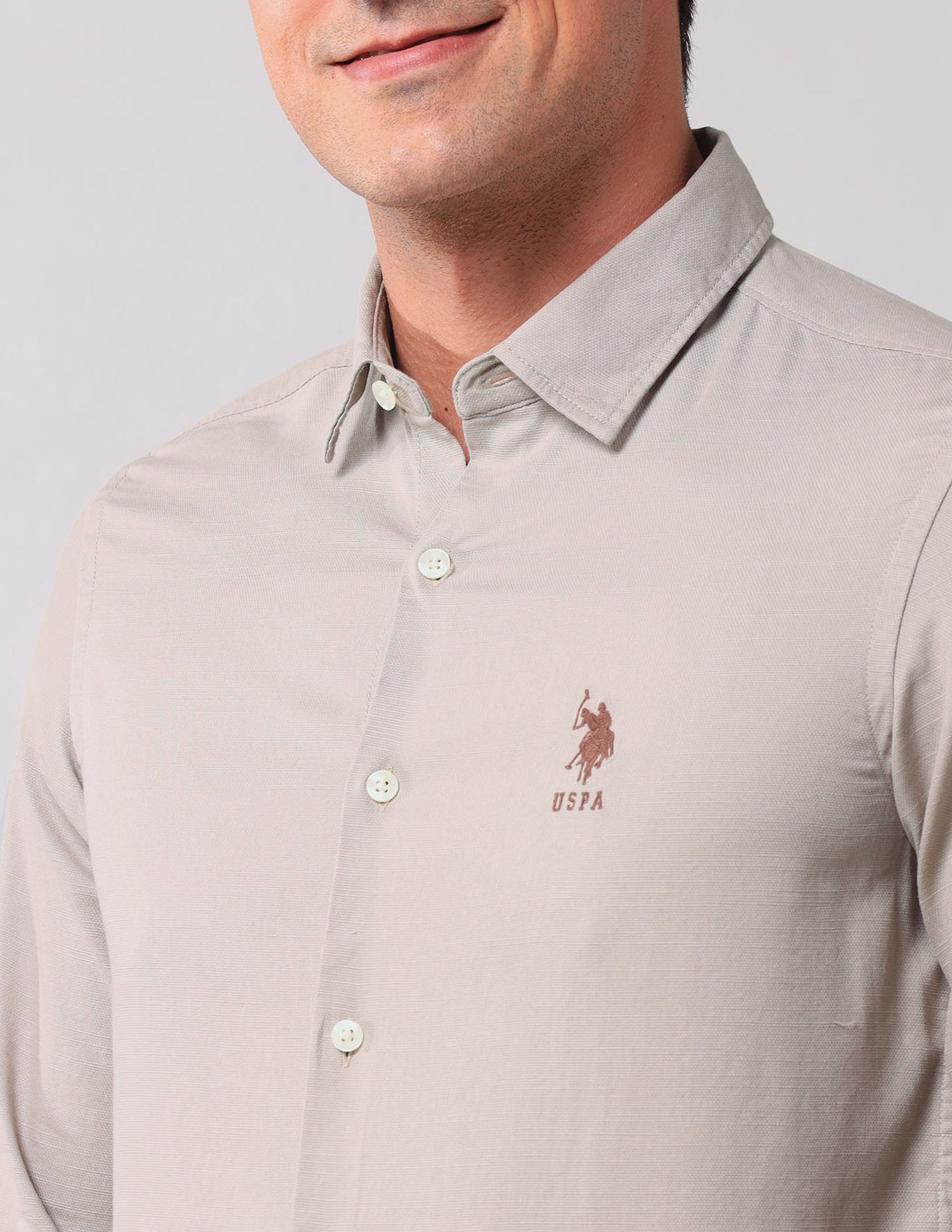 Pure Cotton Regular Fit Shirt Khaki - U.S. Polo Assn. India | Large