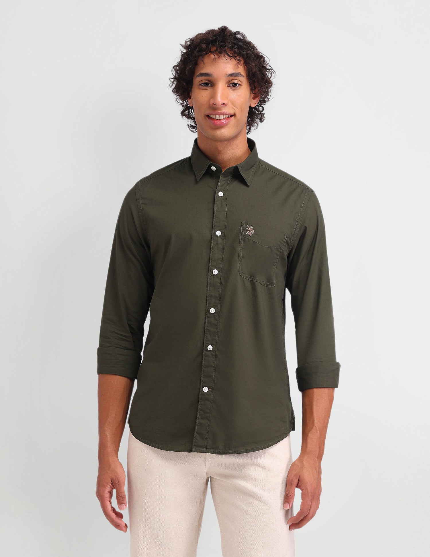 Solid Pattern Twill Shirt Olive - U.S. Polo Assn. India | Large
