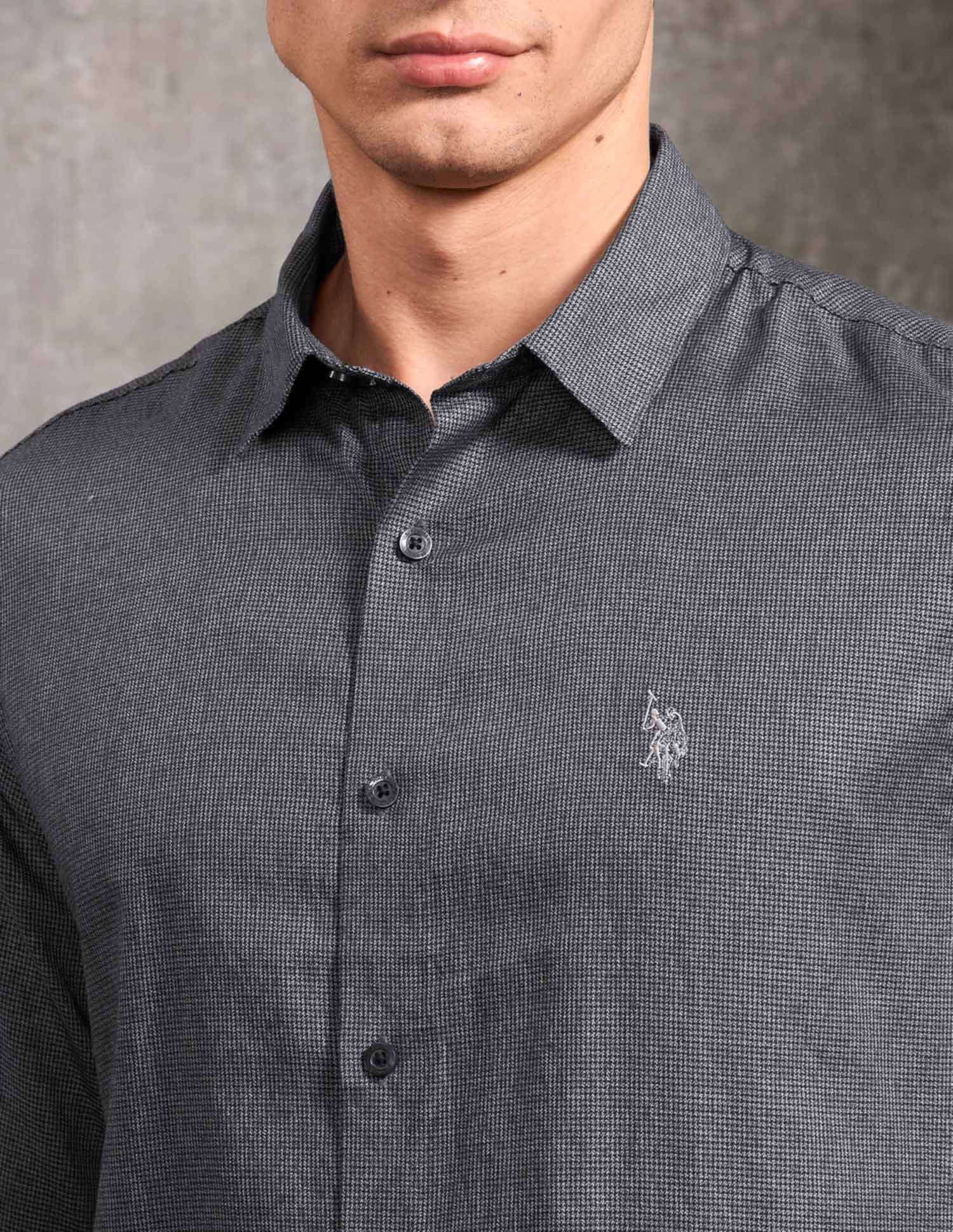 Black & Gold Self Design Houndstooth Shirt Charcoal - U.S. POLO ASSN. | Large
