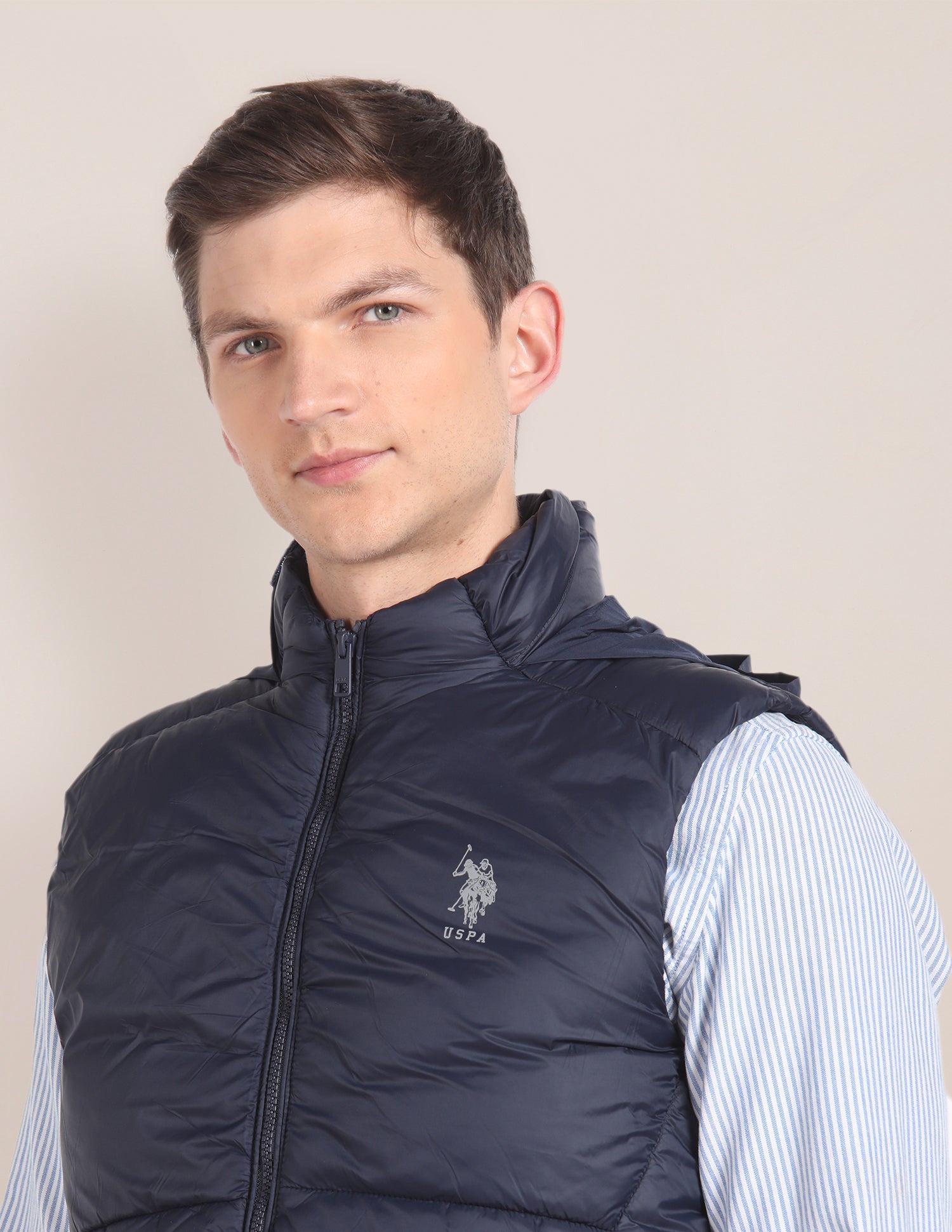 Concealed Hood Sleeveless Jacket Navy - U.S. POLO ASSN. | Large