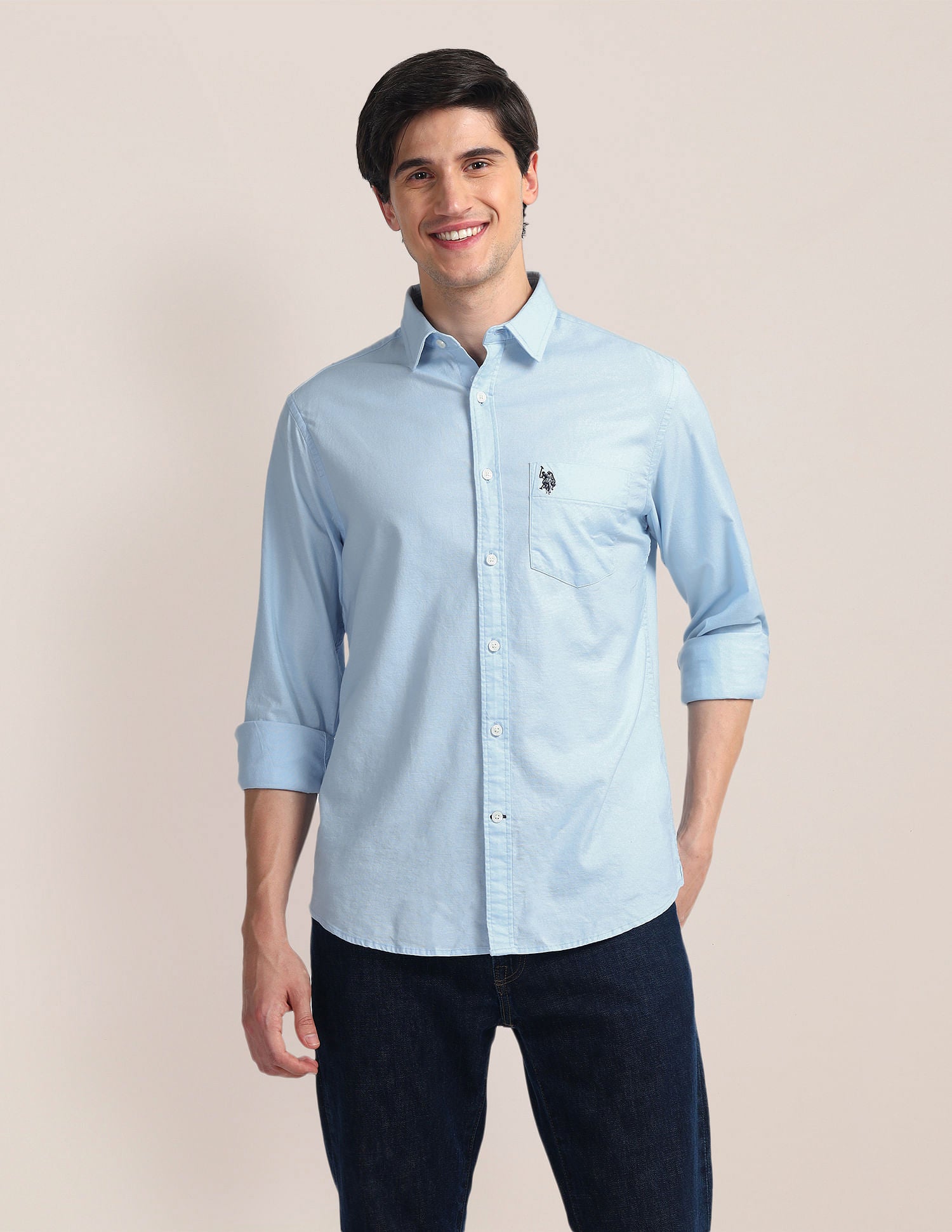 Solid Dobby Shirt Blue - U.S. Polo Assn. India | Large