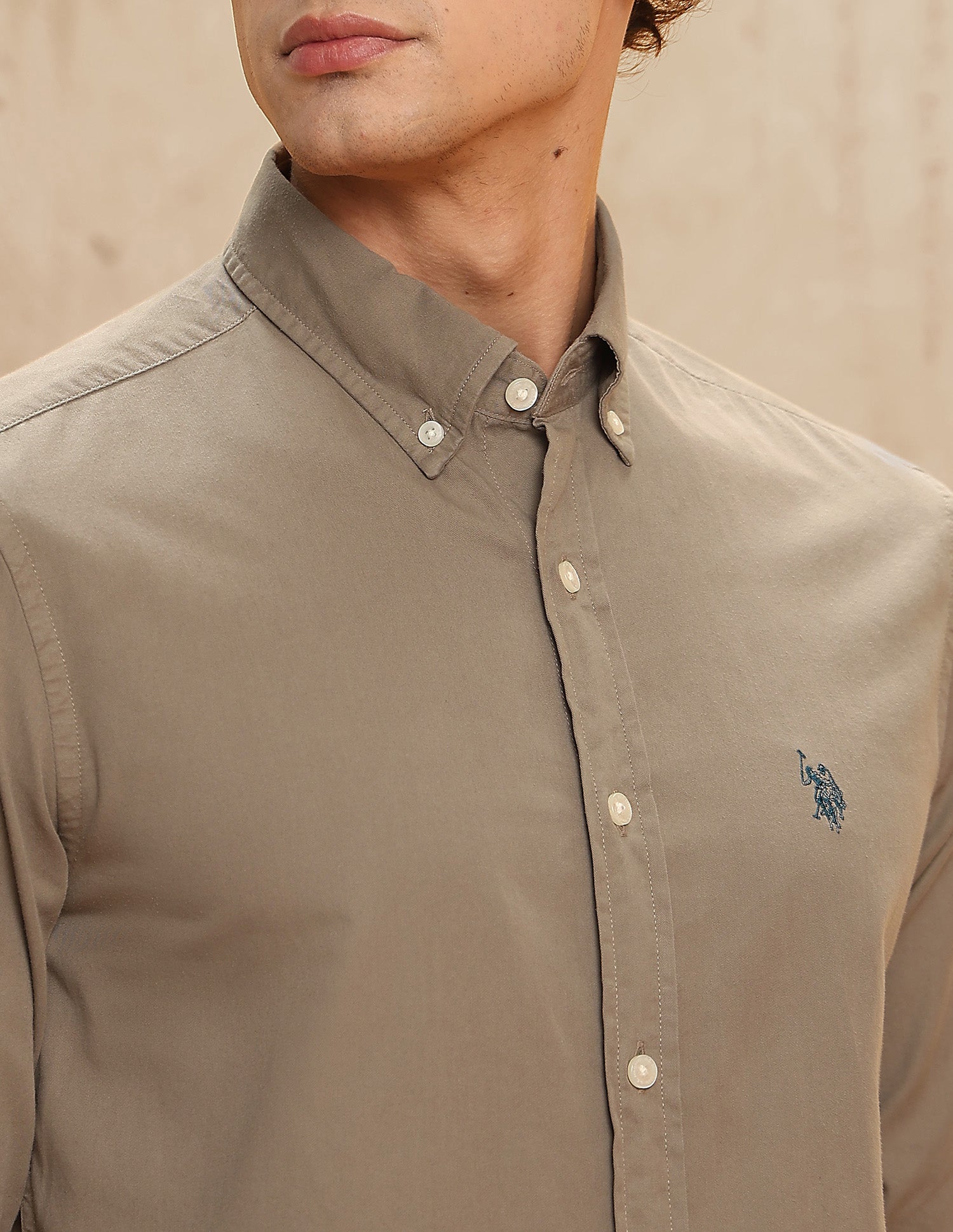 Solid Button-Down Shirt Khaki - U.S. POLO ASSN. | Large