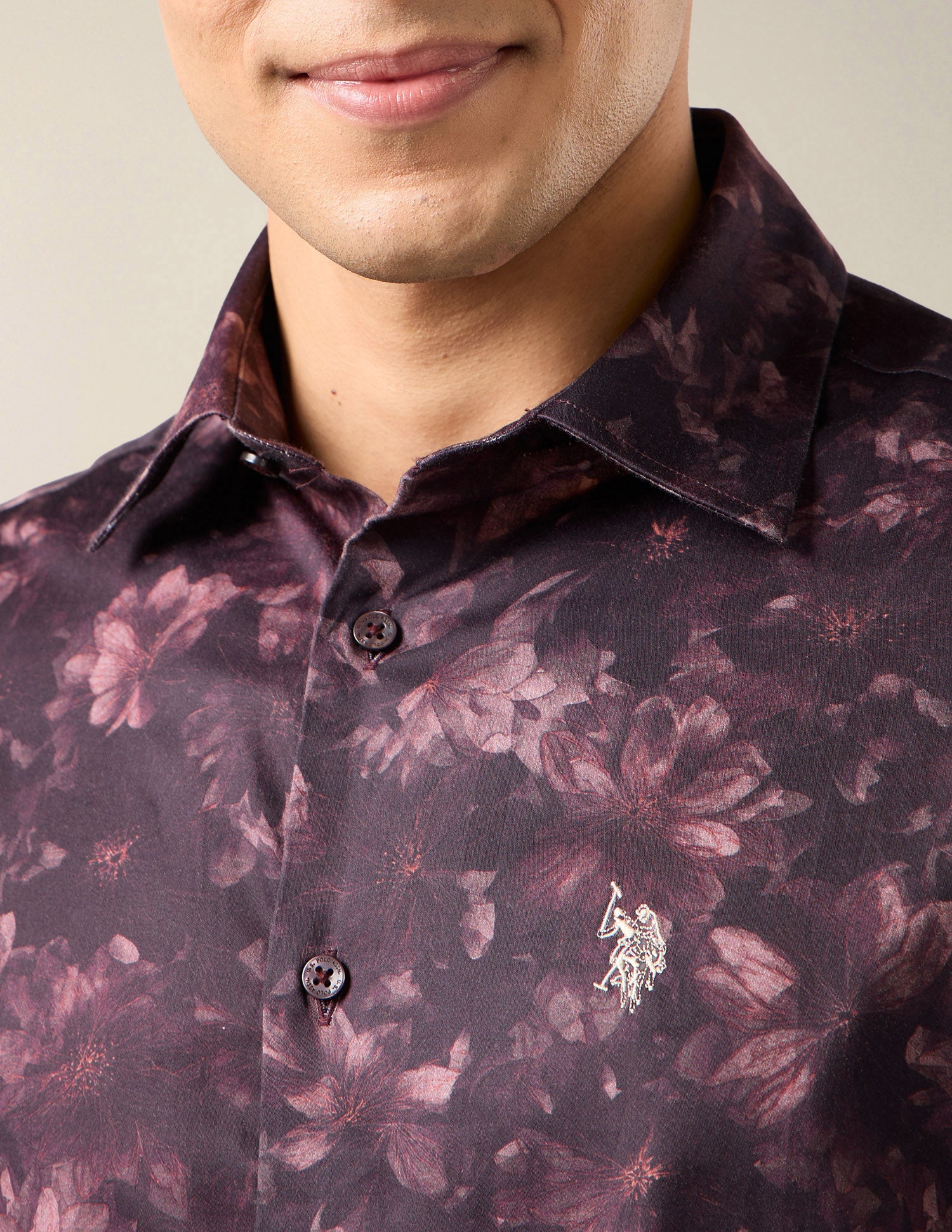 Floral Printed Satin Shirt Brown - U.S. Polo Assn. India | Large