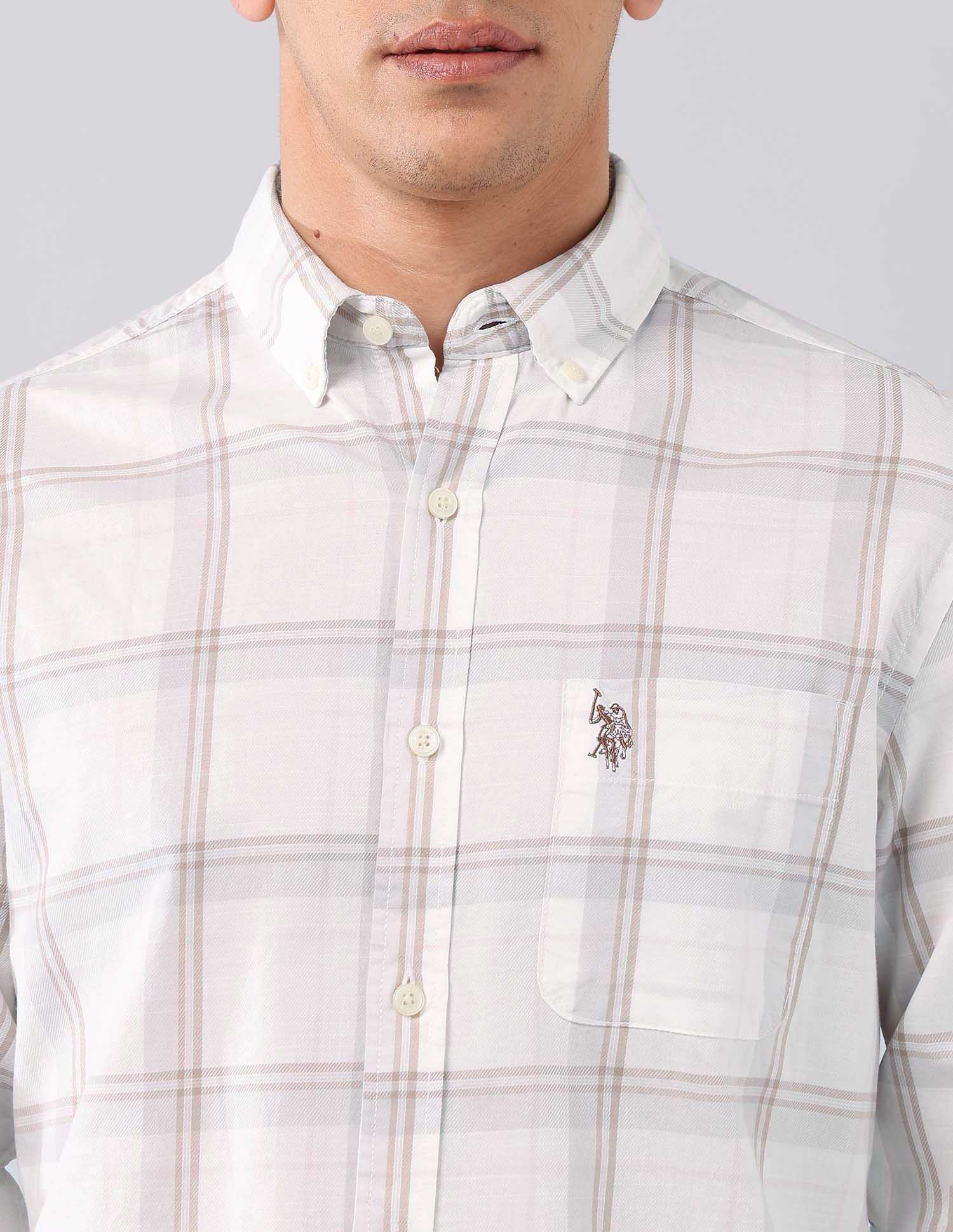 Twill Regular Fit Shirt Light Olive - U.S. Polo Assn. India | Large
