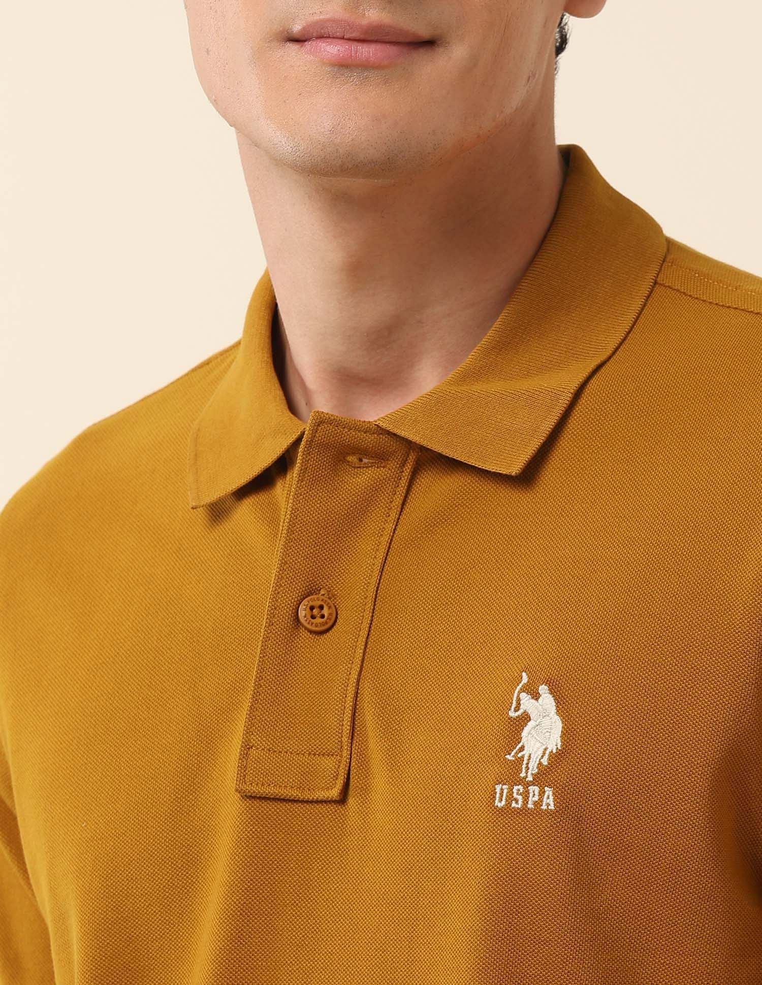 Slim Fit Pure Cotton Polo Shirt Mustard - U.S. Polo Assn. India | Large