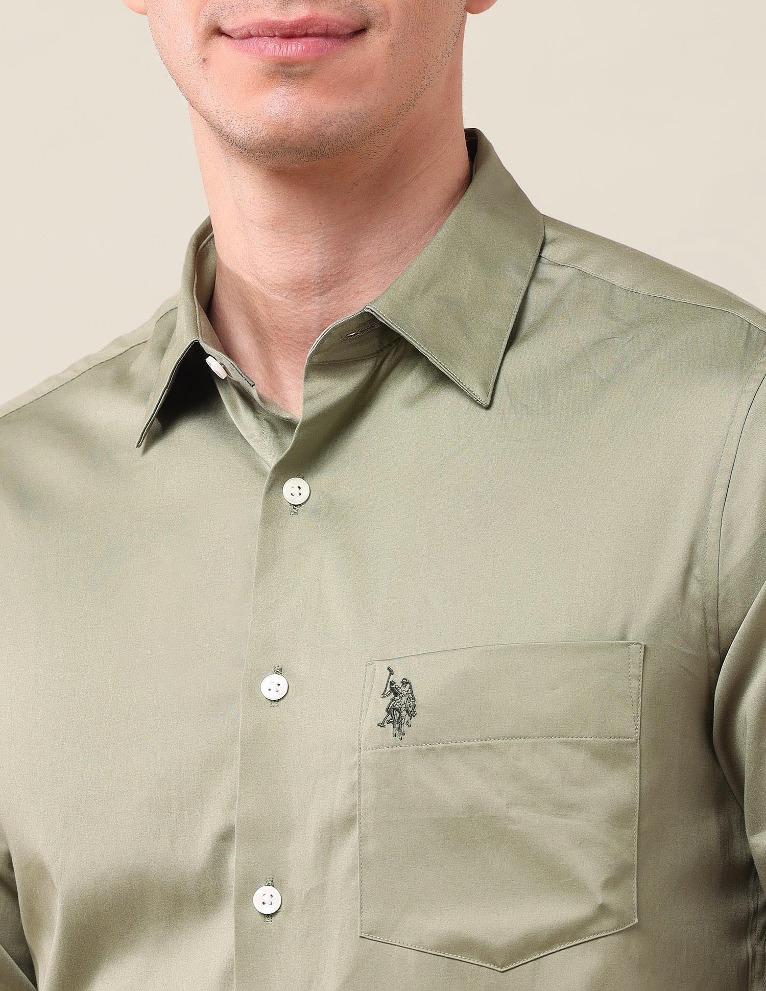 Tailored Fit Satin Shirt Light Olive - U.S. POLO ASSN. | Large