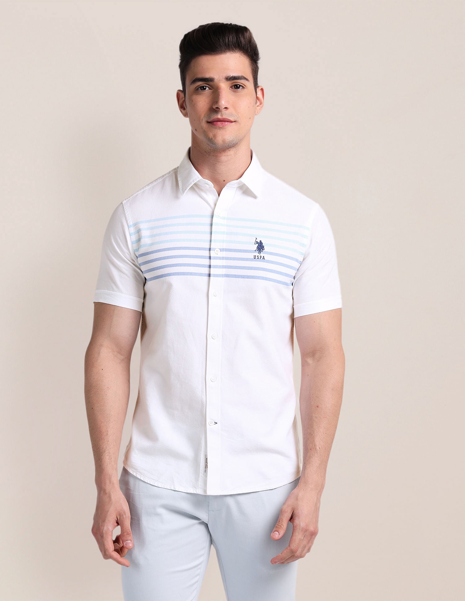 Premium Cotton Oxford Shirt White and Blue - U.S. Polo Assn. India | Large