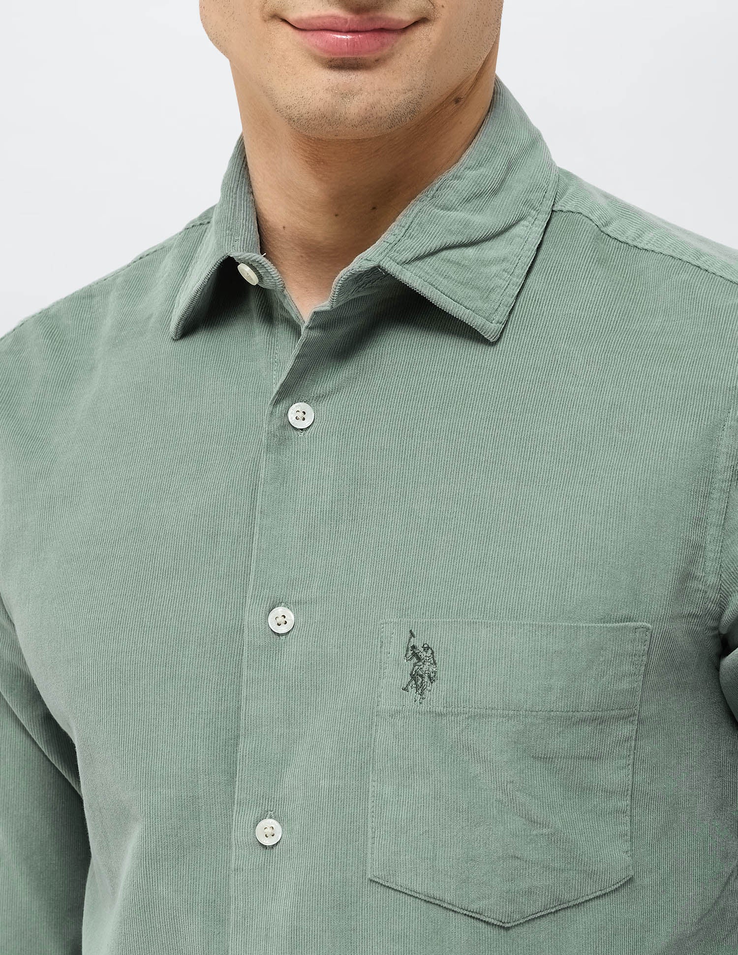 Corduroy Tailored Fit Shirt Light Green - U.S. POLO ASSN. | Large