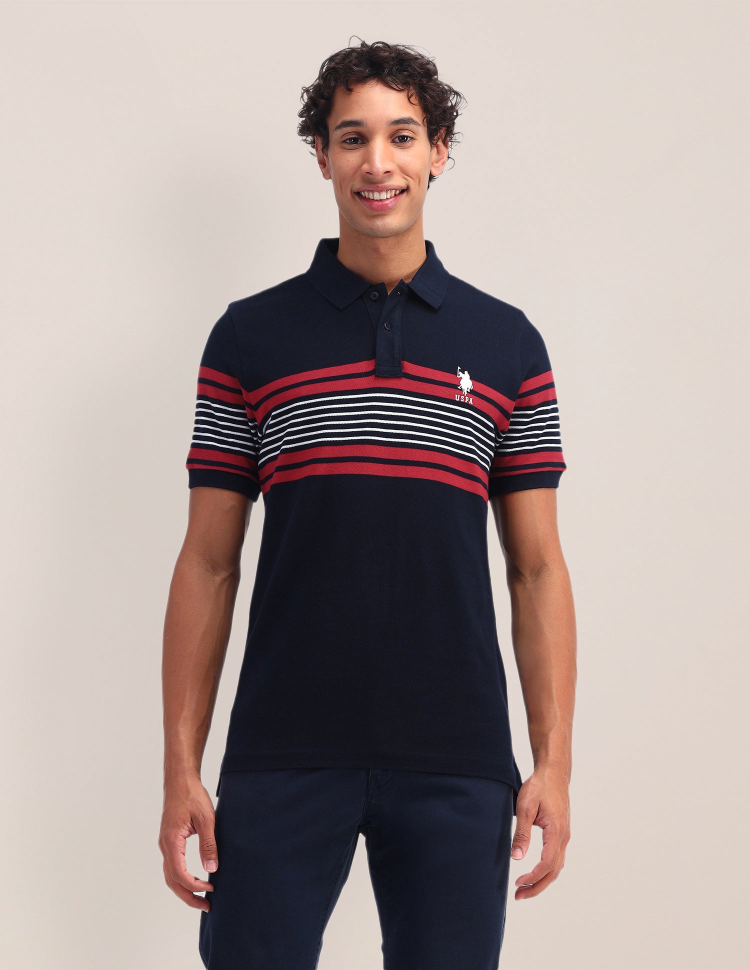 Horizontal Striped Slim Fit Polo Shirt Navy - U.S. POLO ASSN. | Large