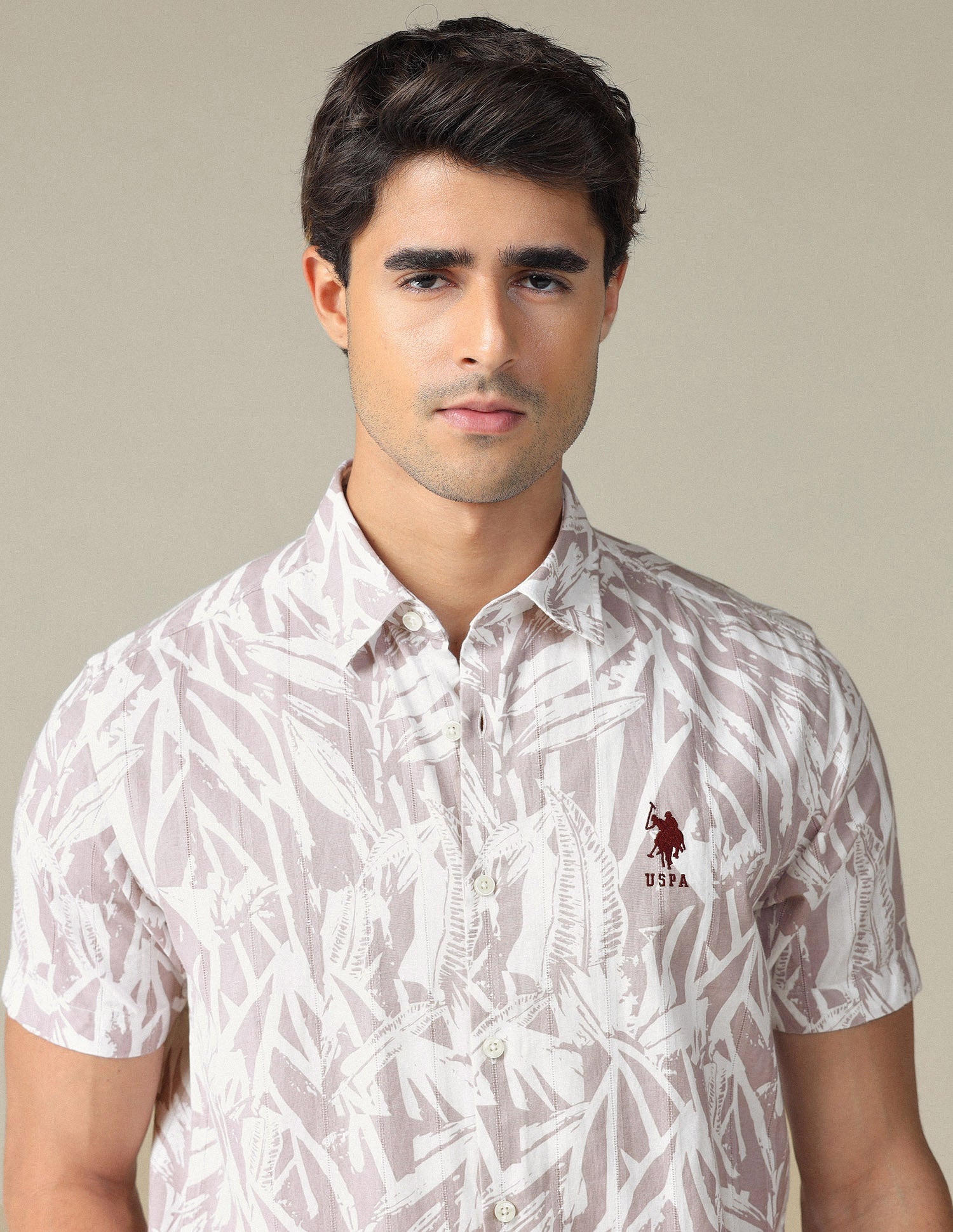 Tropical Printed Dobby Shirt Pink - U.S. POLO ASSN. | Large