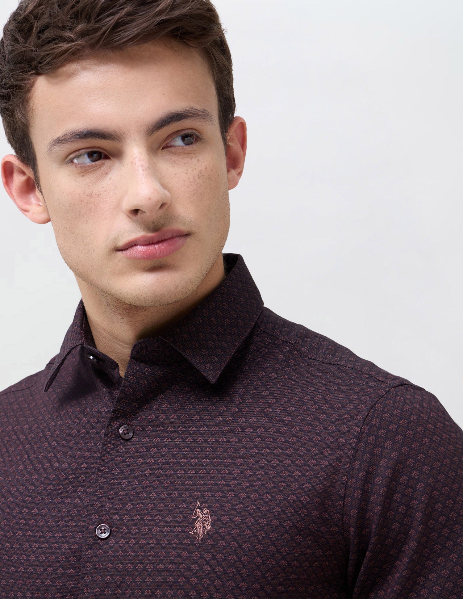 Geometric Printed Regular Fit Shirt Maroon - U.S. Polo Assn. India | Large