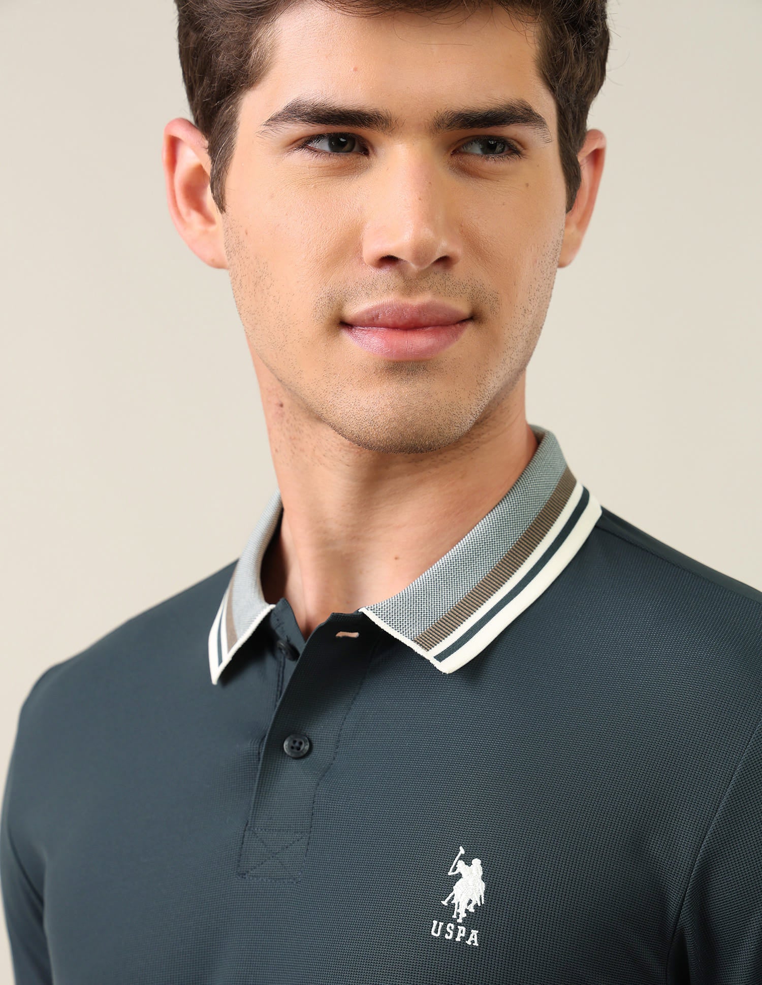 Solid Slim Fit Polo Shirt Green - U.S. Polo Assn. India | Large