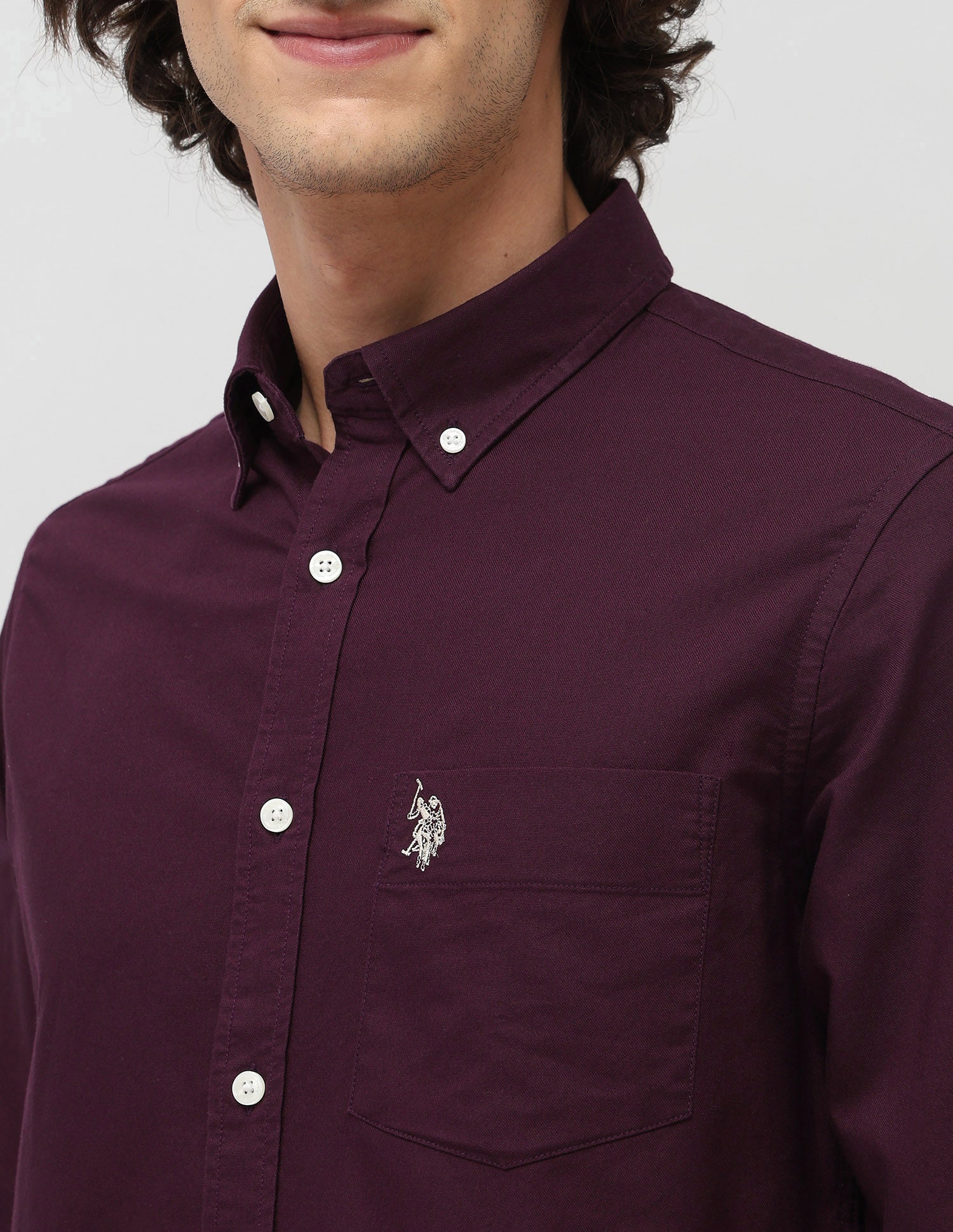 Tailored Fit Pure Cotton Shirt Burgundy - U.S. Polo Assn. India | Large