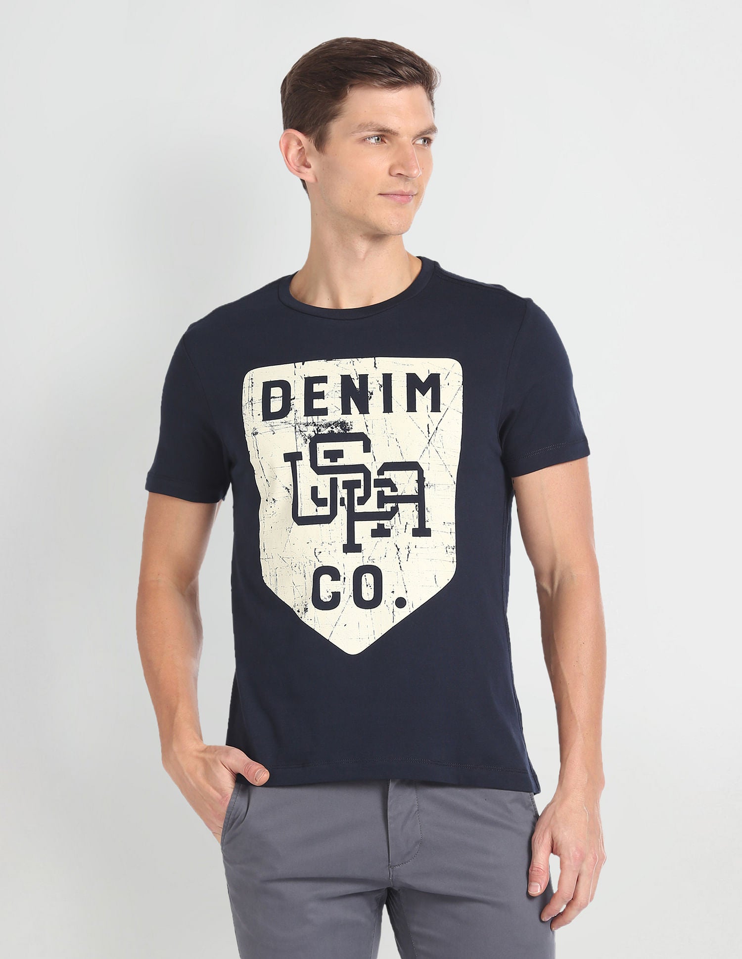 Crew Neck Graphic Print T-Shirt Navy - U.S. POLO ASSN. | Large