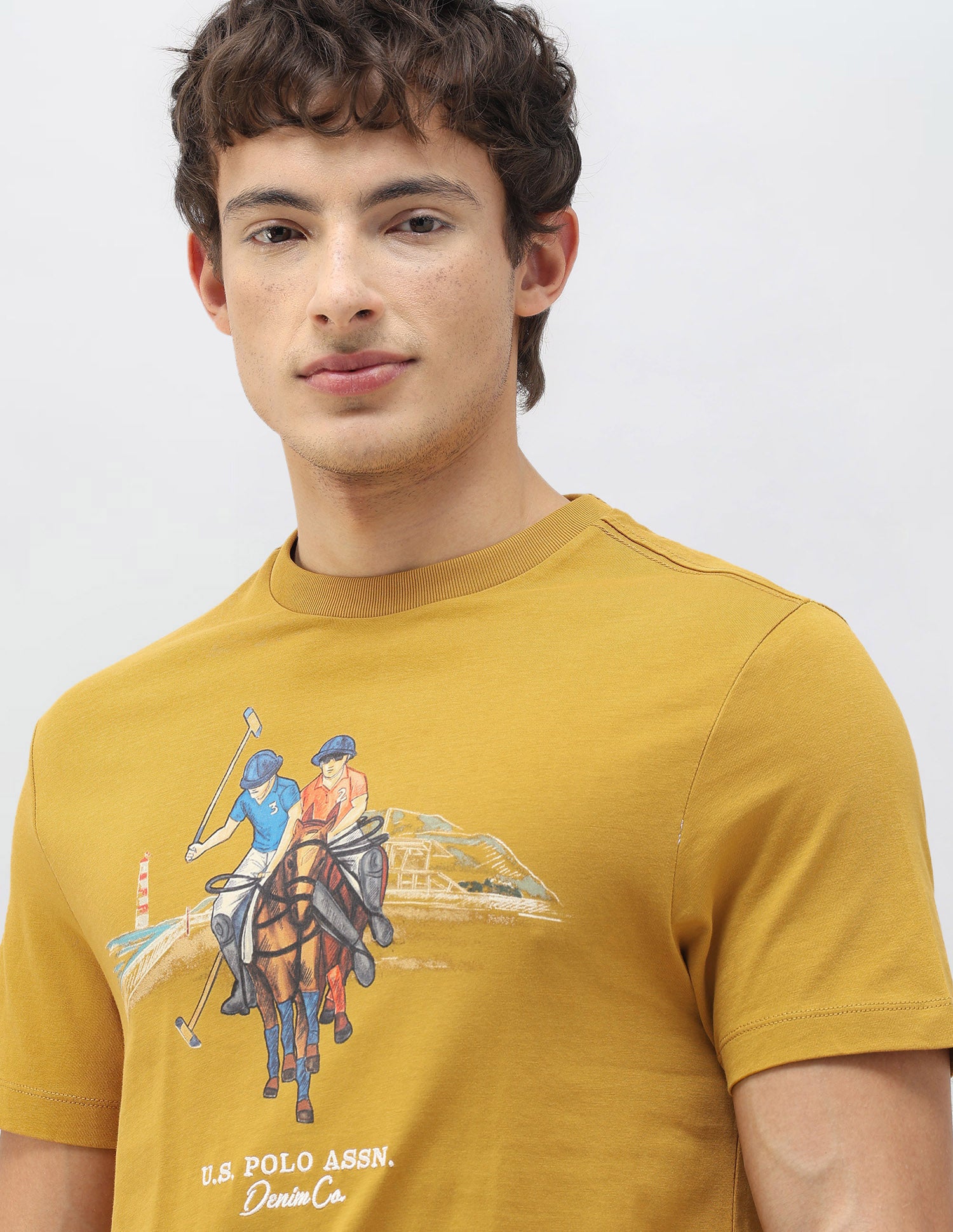 Motel On The Coast Graphic Brand Printed T-Shirt Mustard - U.S. Polo Assn. India | Large