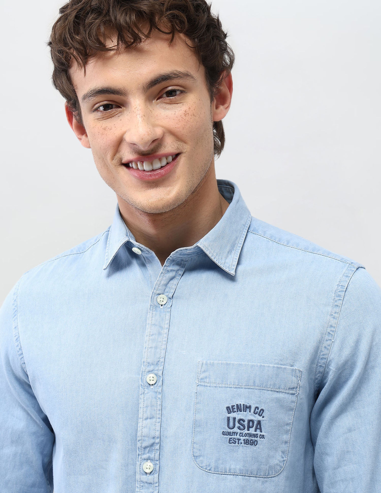 Motel On The Coast Solid Regular Fit Shirt Light Indigo - U.S. Polo Assn. India | Large