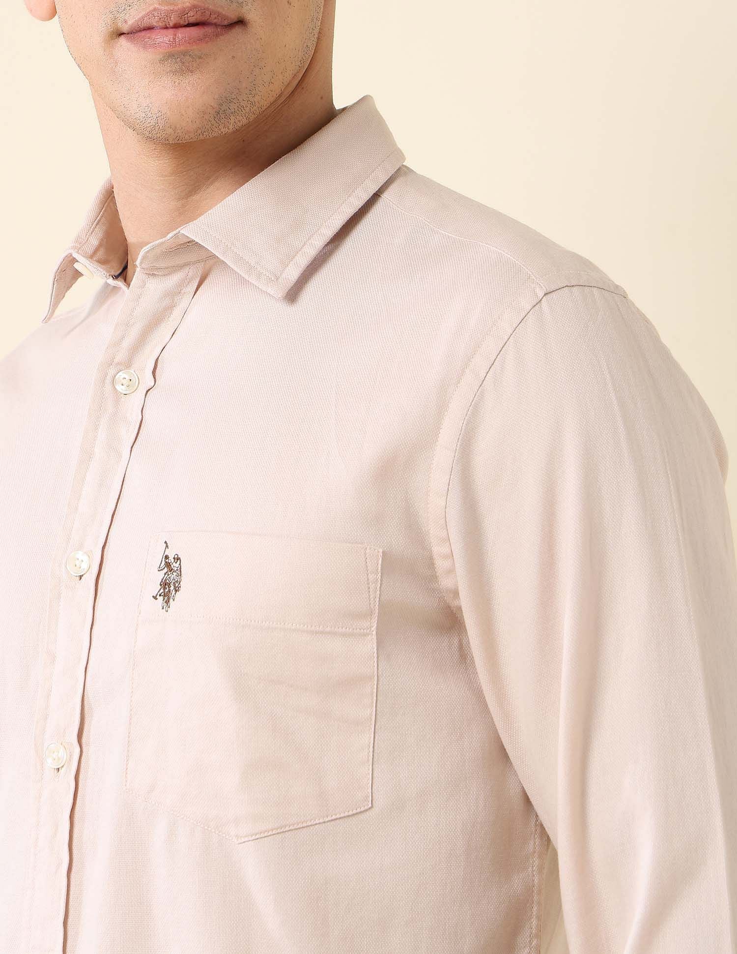 Tailored Fit Dobby Shirt Ivory - U.S. Polo Assn. India | Large