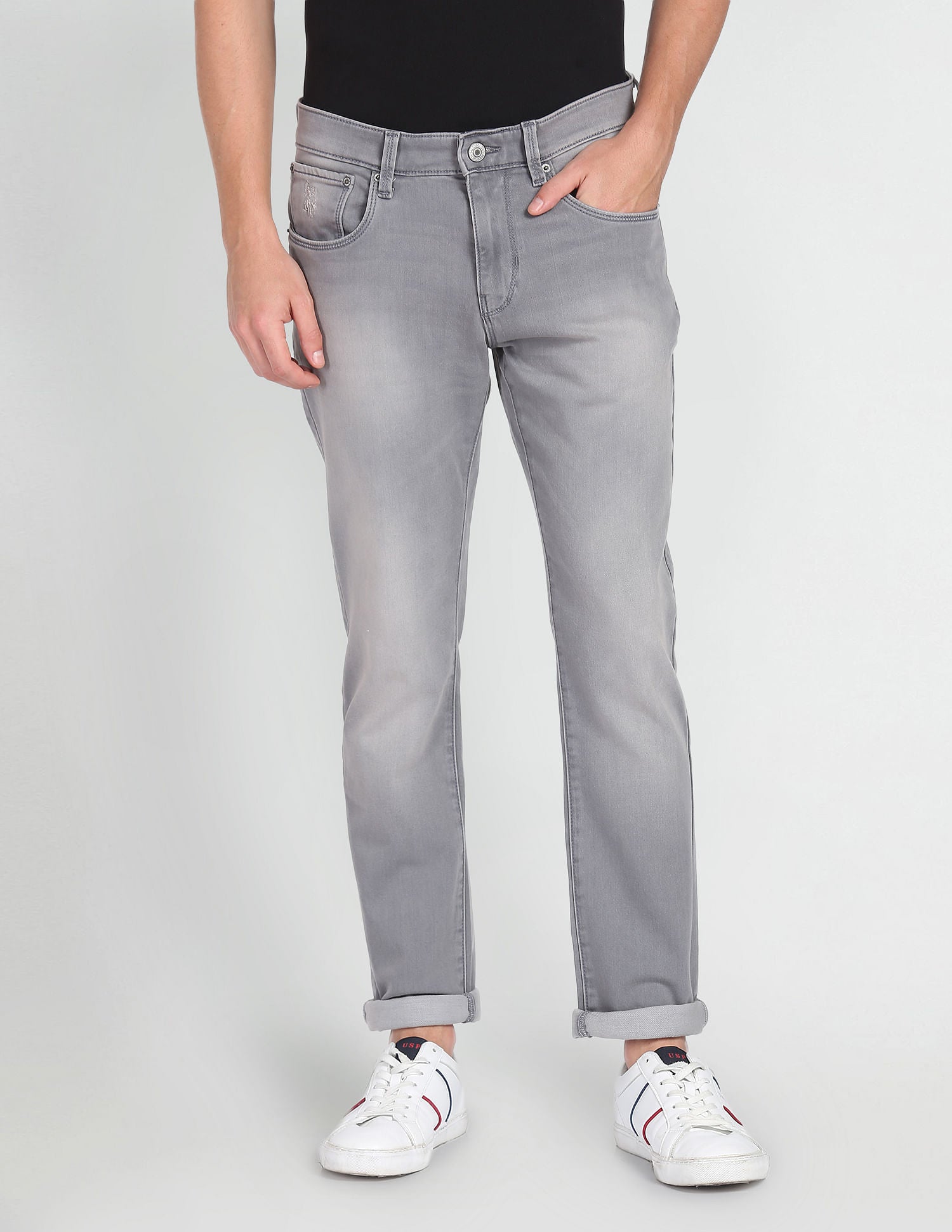 Brandon Slim Tapered Stone Wash Jeans Grey - U.S. POLO ASSN. | Large