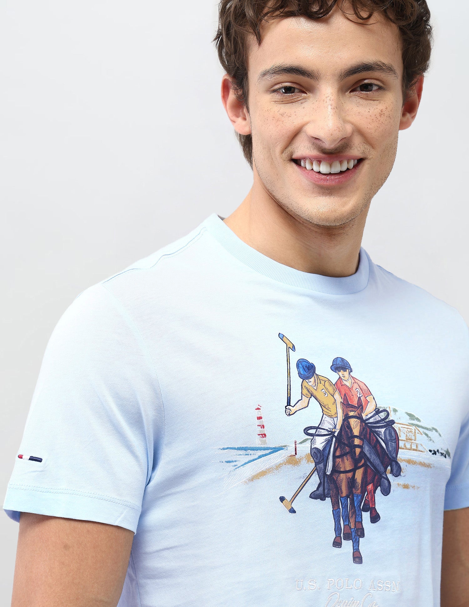 Graphic Printed Motel On The Coast T-Shirt Light Blue - U.S. Polo Assn. India | Large