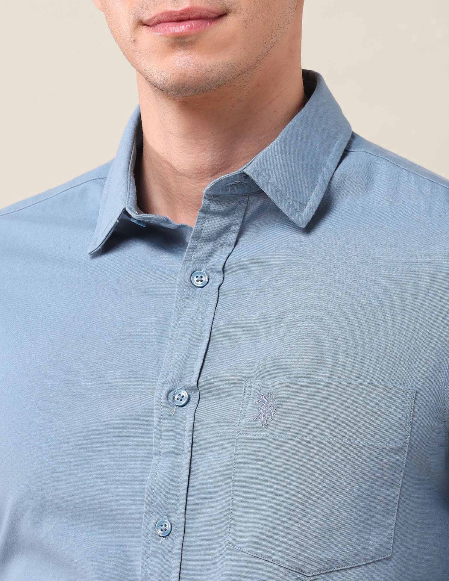 Solid Oxford Shirt Medium Blue - U.S. POLO ASSN. | Large