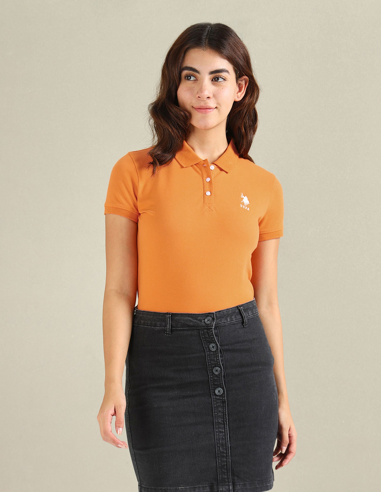 Cotton Stretch Logo Polo Shirt Mustard - U.S. POLO ASSN. | Large