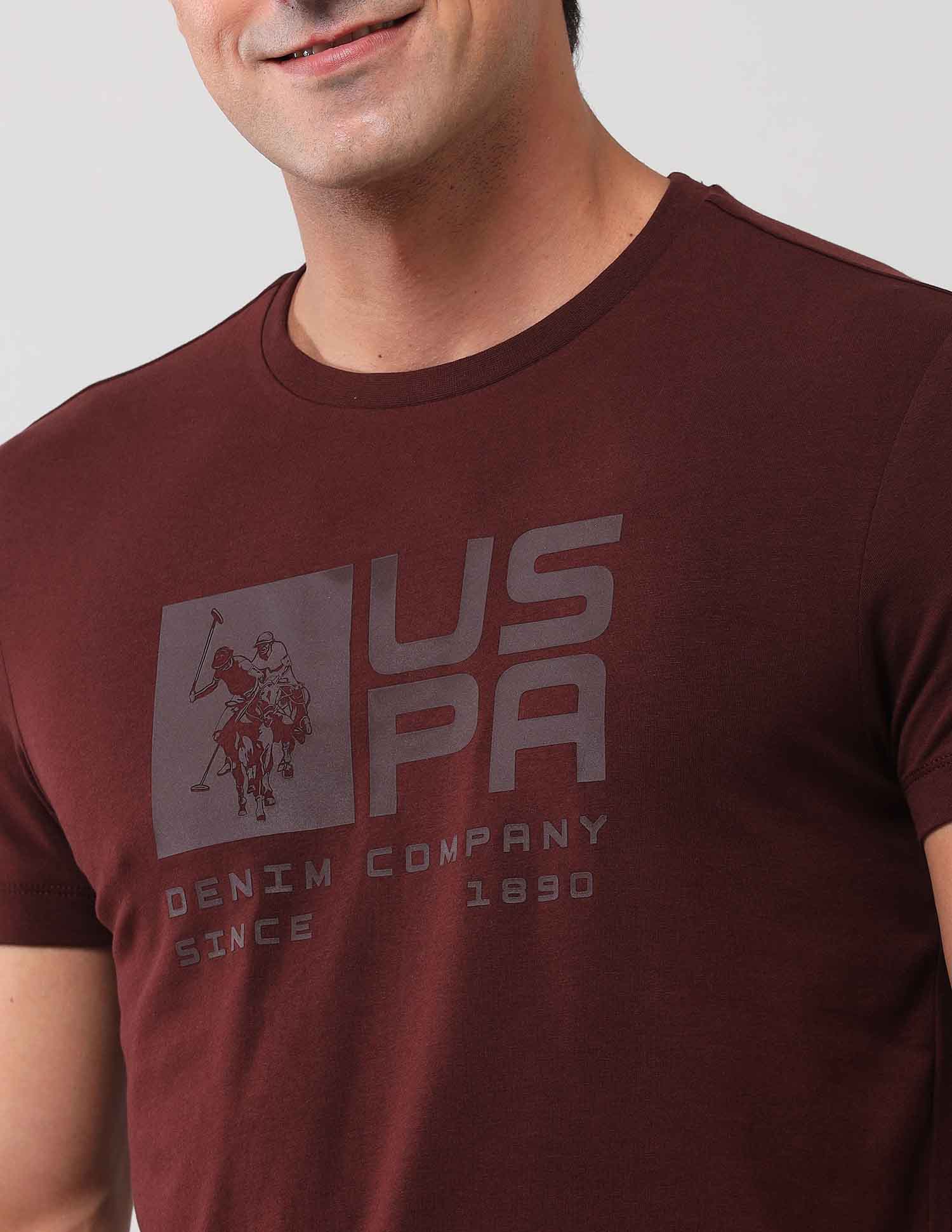 Brand Printed Muscle Fit T-Shirt Burgundy - U.S. Polo Assn. India | Large