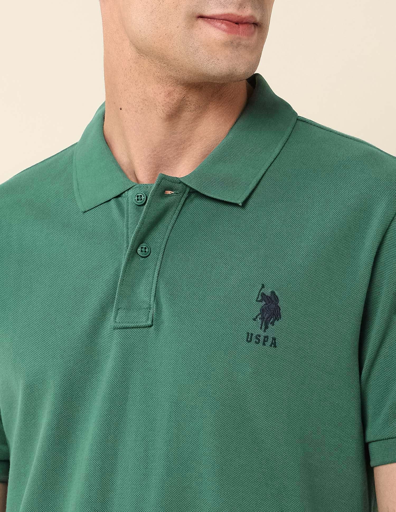 Slim Fit Pure Cotton Polo Shirt Dark Green - U.S. Polo Assn. India | Large