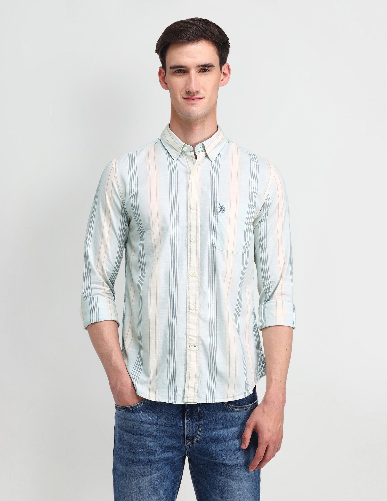 Button Down Slim Fit Shirt Light Blue - U.S. Polo Assn. India | Large