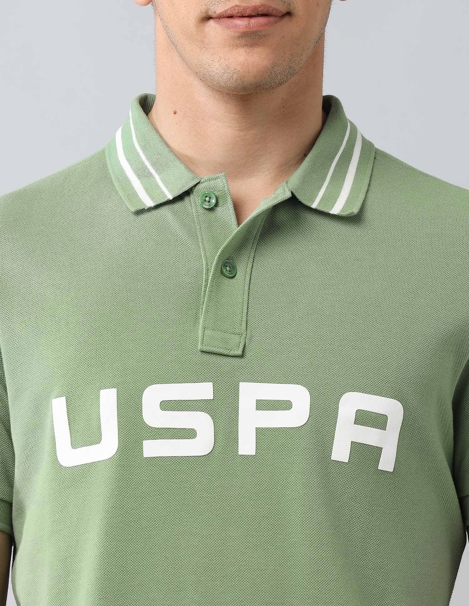 Muscle Fit Brand Printed Polo Shirt Green - U.S. Polo Assn. India | Large