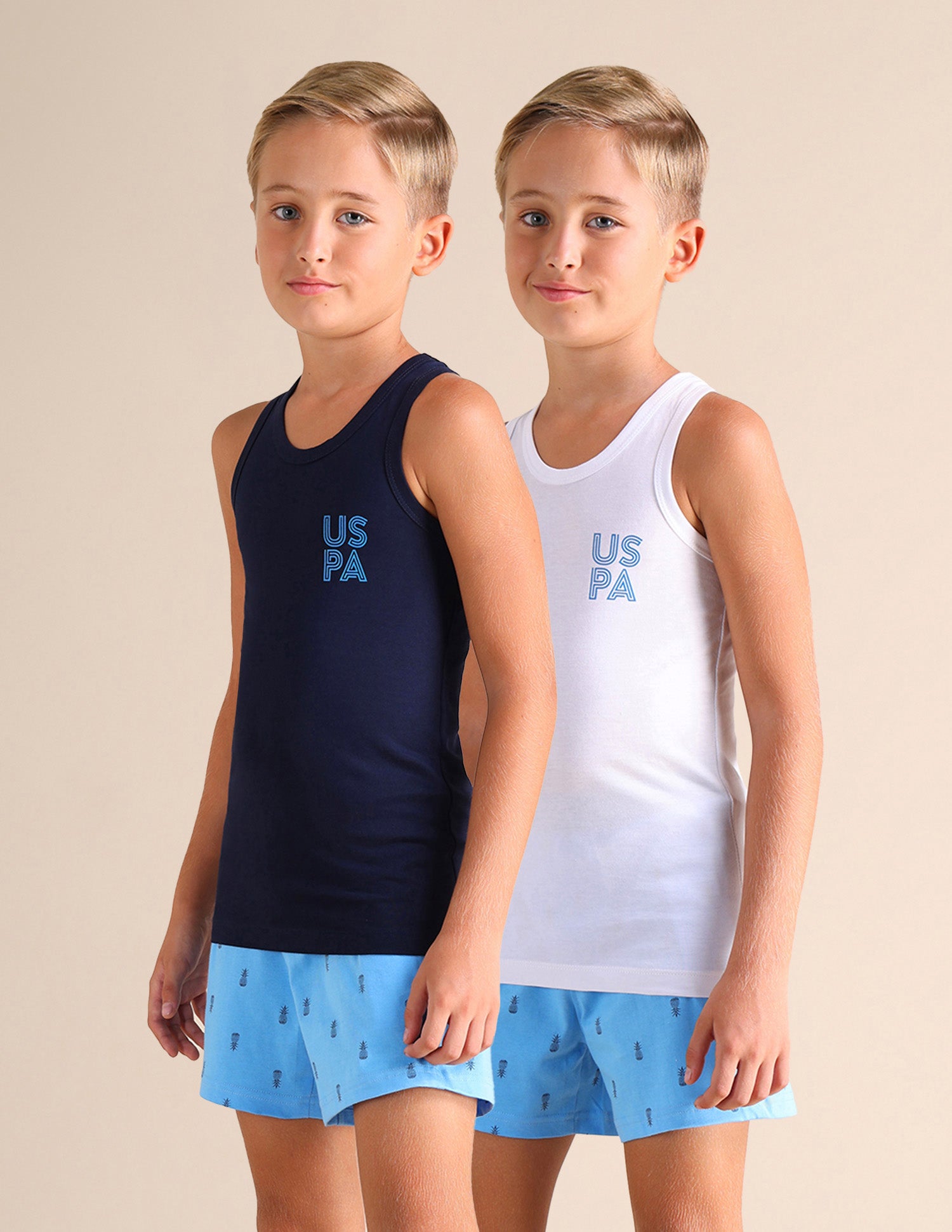 Sleeveless Solid EKV02 Cotton Vest - Pack Of 2 Navy and White - U.S. POLO ASSN. | Large