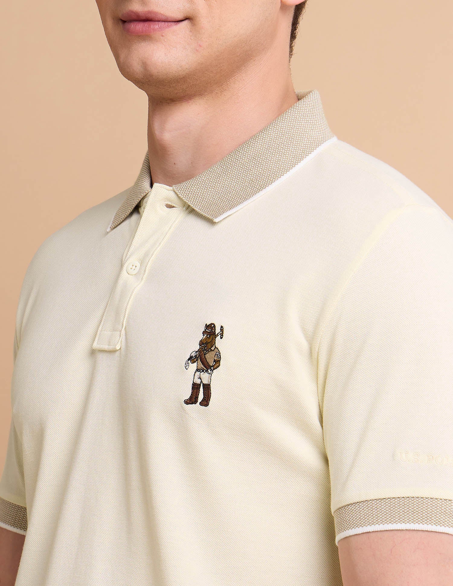Solid Pure Cotton Polo Shirt Beige - U.S. POLO ASSN. | Large