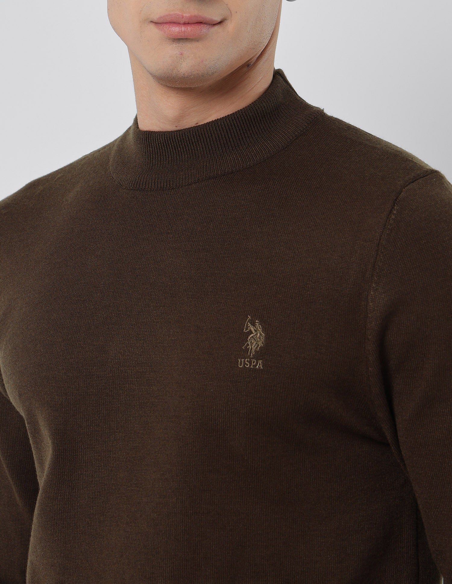 Mock Neck Regular Fit Sweater Dark Brown - U.S. POLO ASSN. | Large