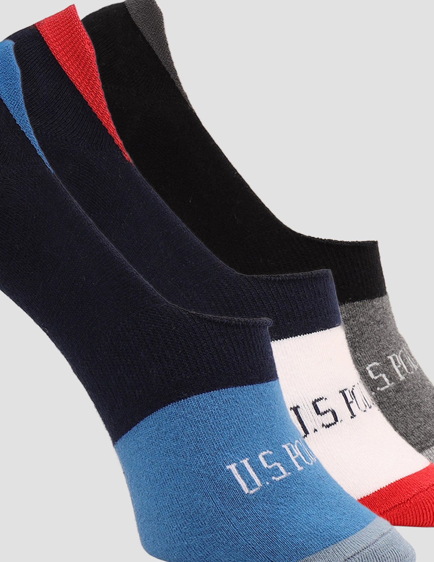 Contrast Patterned Knit ES014 Socks - Pack Of 3 Navy, Black, Navy - U.S. POLO ASSN. | Large
