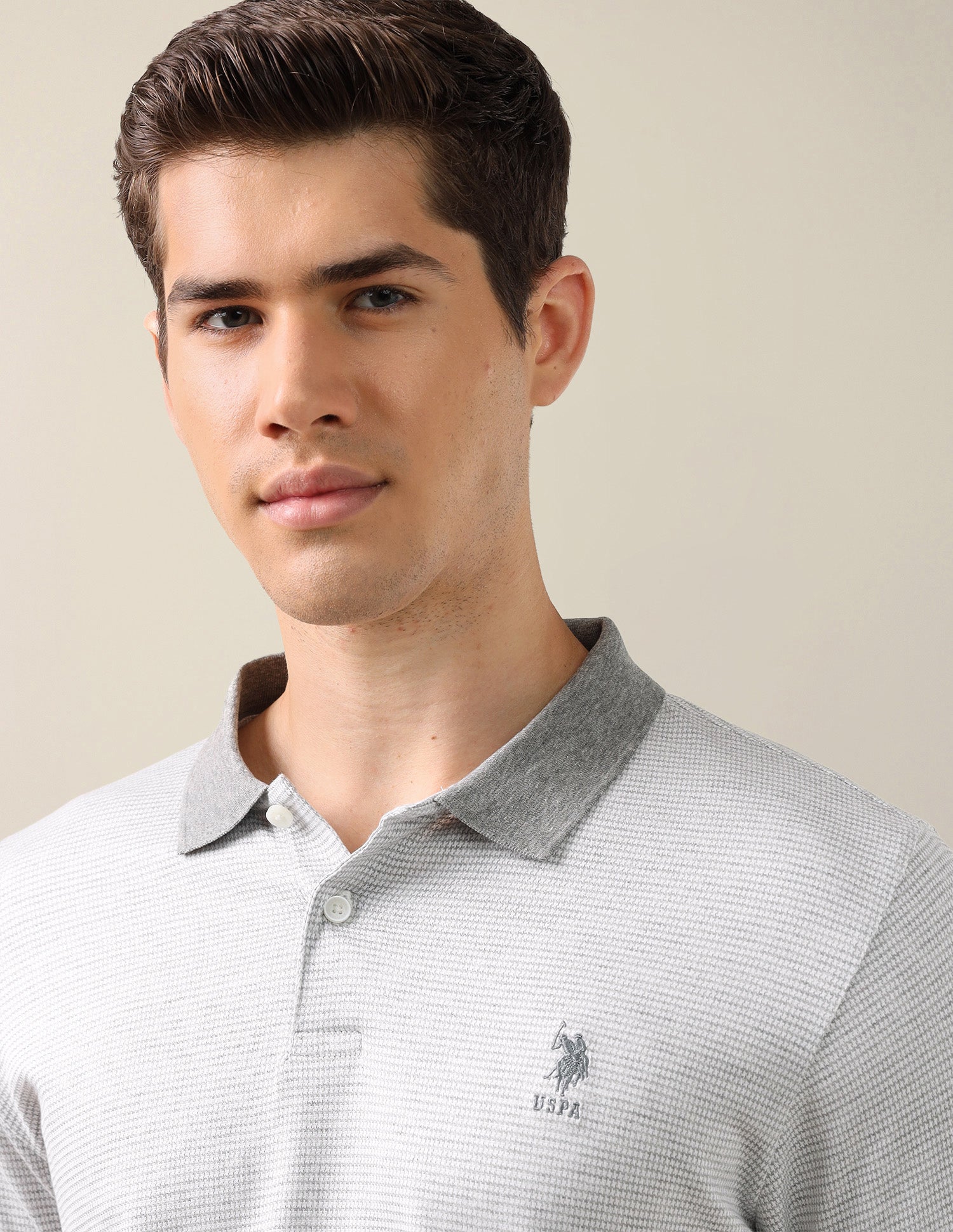 Textured Slim Fit Polo Shirt Light Grey - U.S. Polo Assn. India | Large