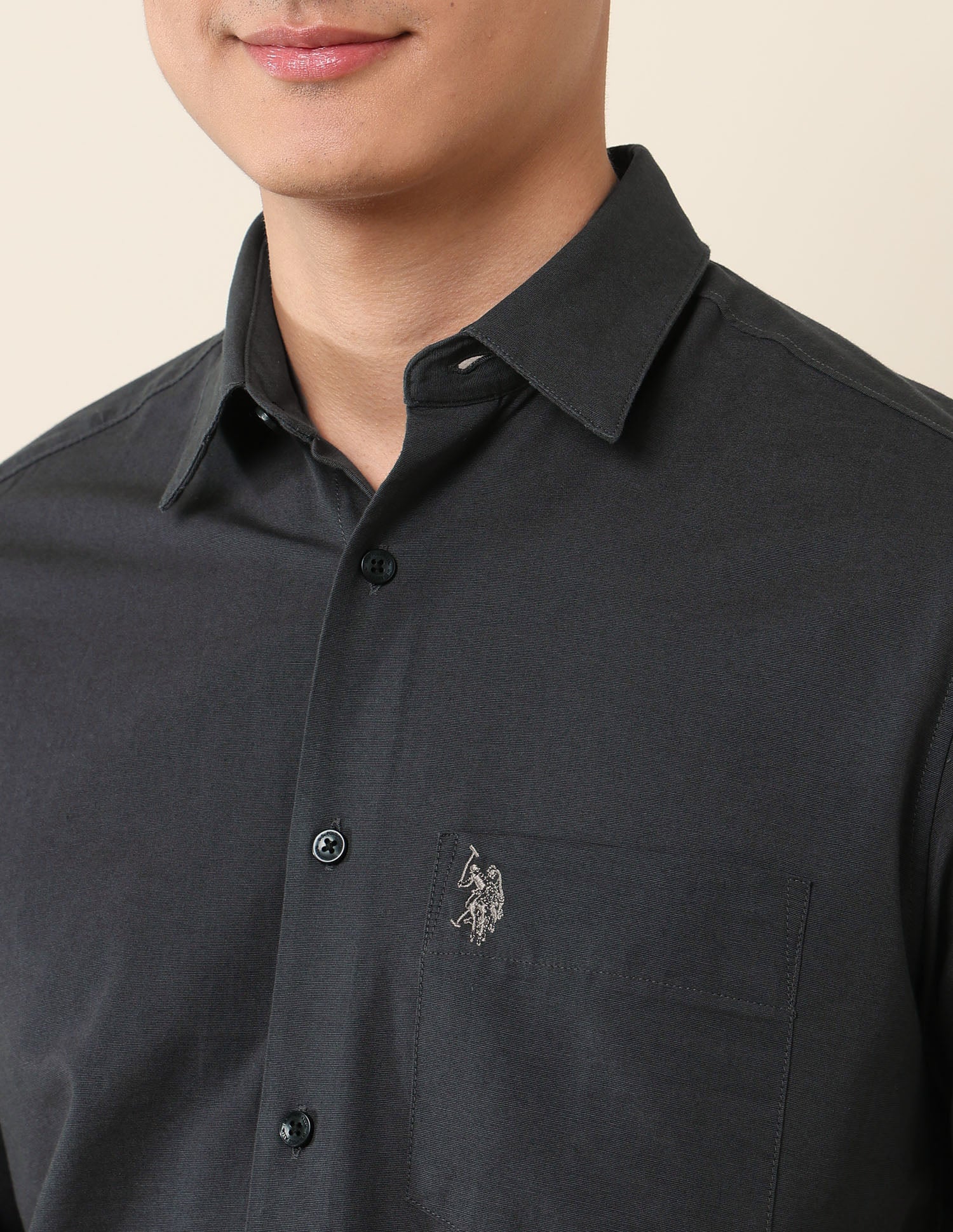 Tailored Fit Twill Shirt Dark Grey - U.S. Polo Assn. India | Large