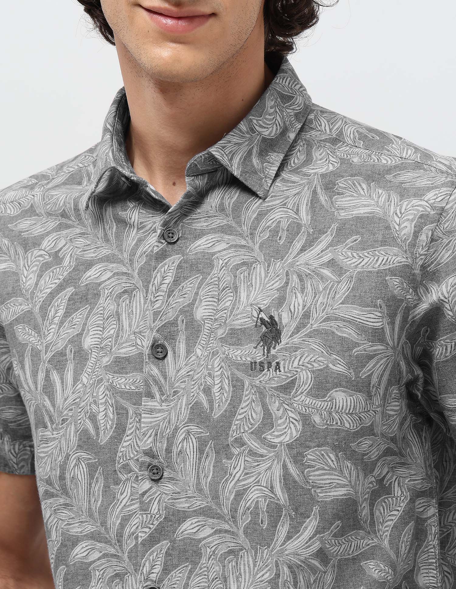 Tropical Printed Slim Fit Shirt Grey - U.S. POLO ASSN. | Large