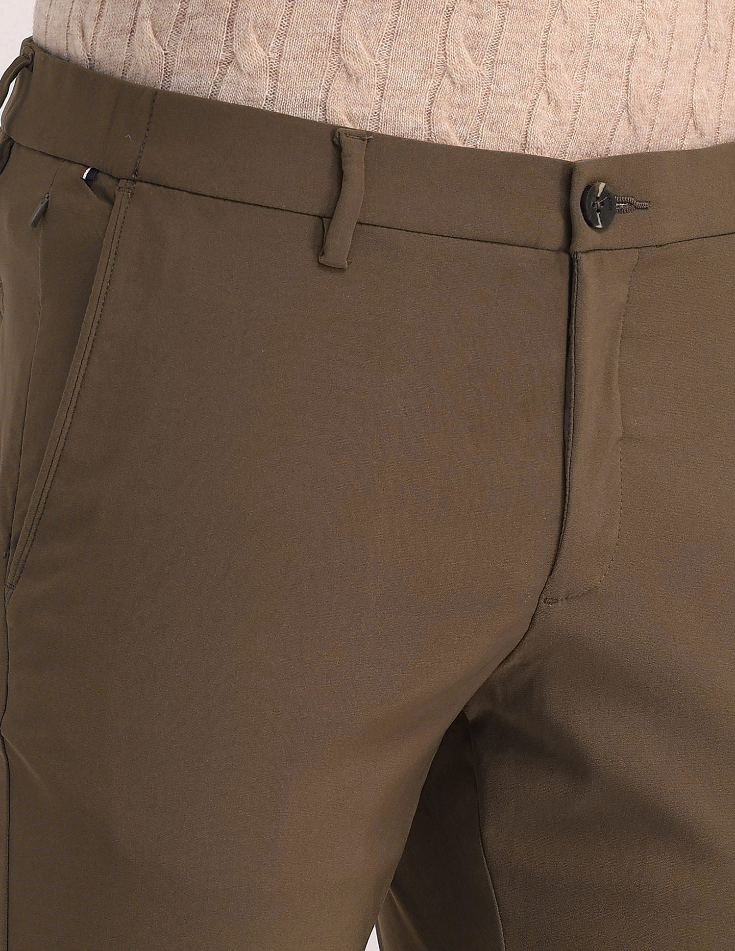Solid Austin Trim Fit Trousers Brown - U.S. Polo Assn. India | Large