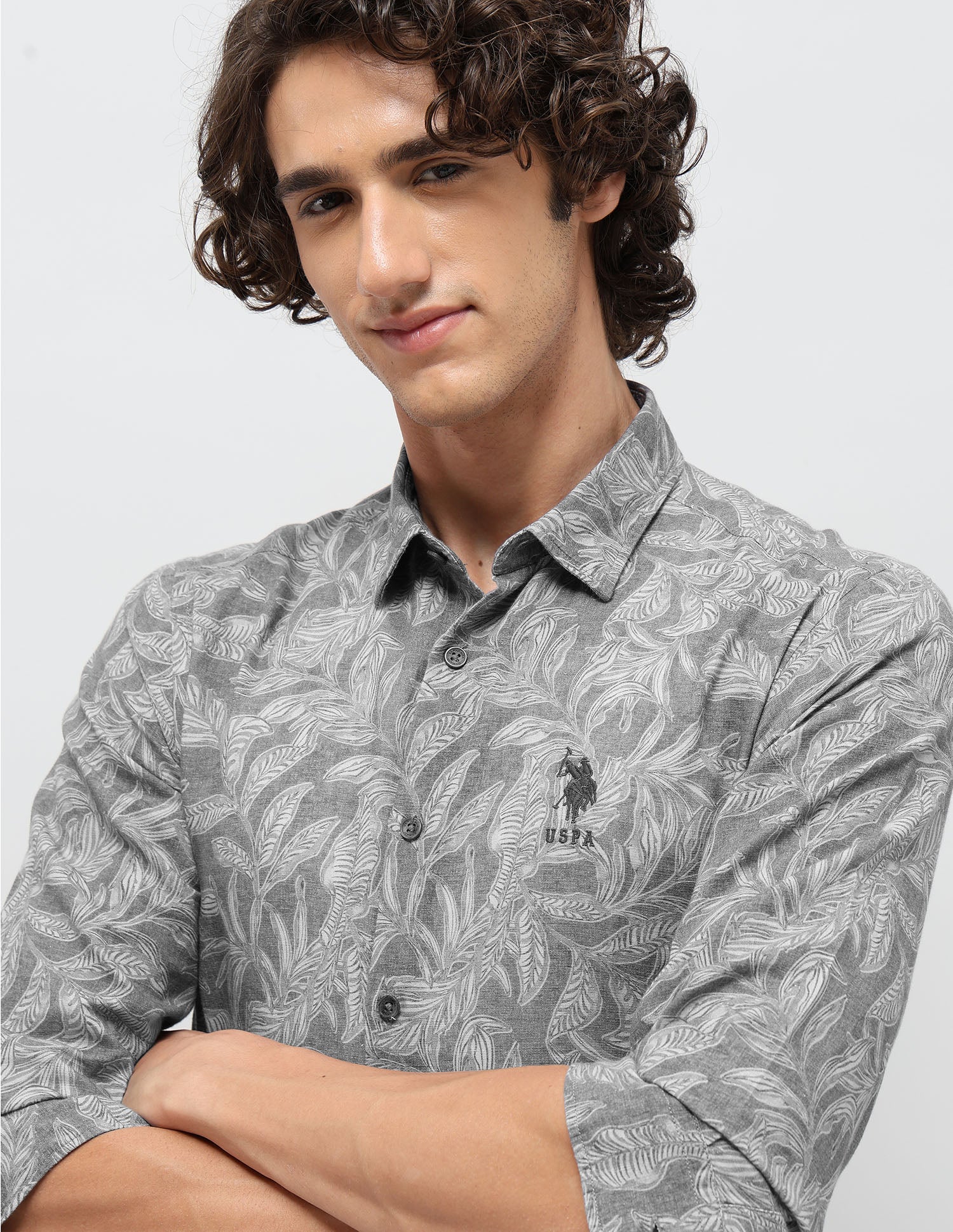 Tropical Printed Regular Fit Shirt Grey - U.S. POLO ASSN. | Large