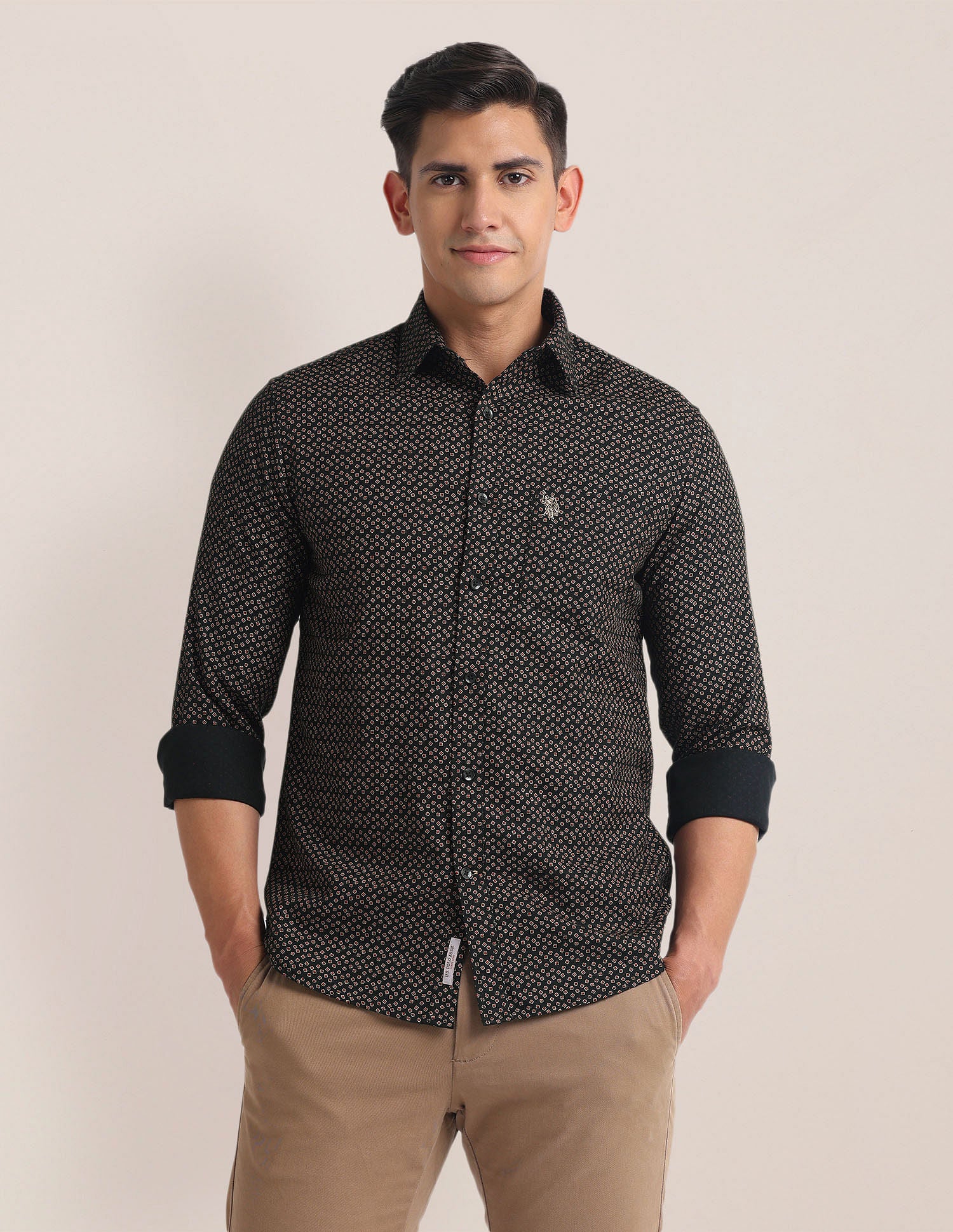Premium Cotton Twill Shirt Black - U.S. Polo Assn. India | Large