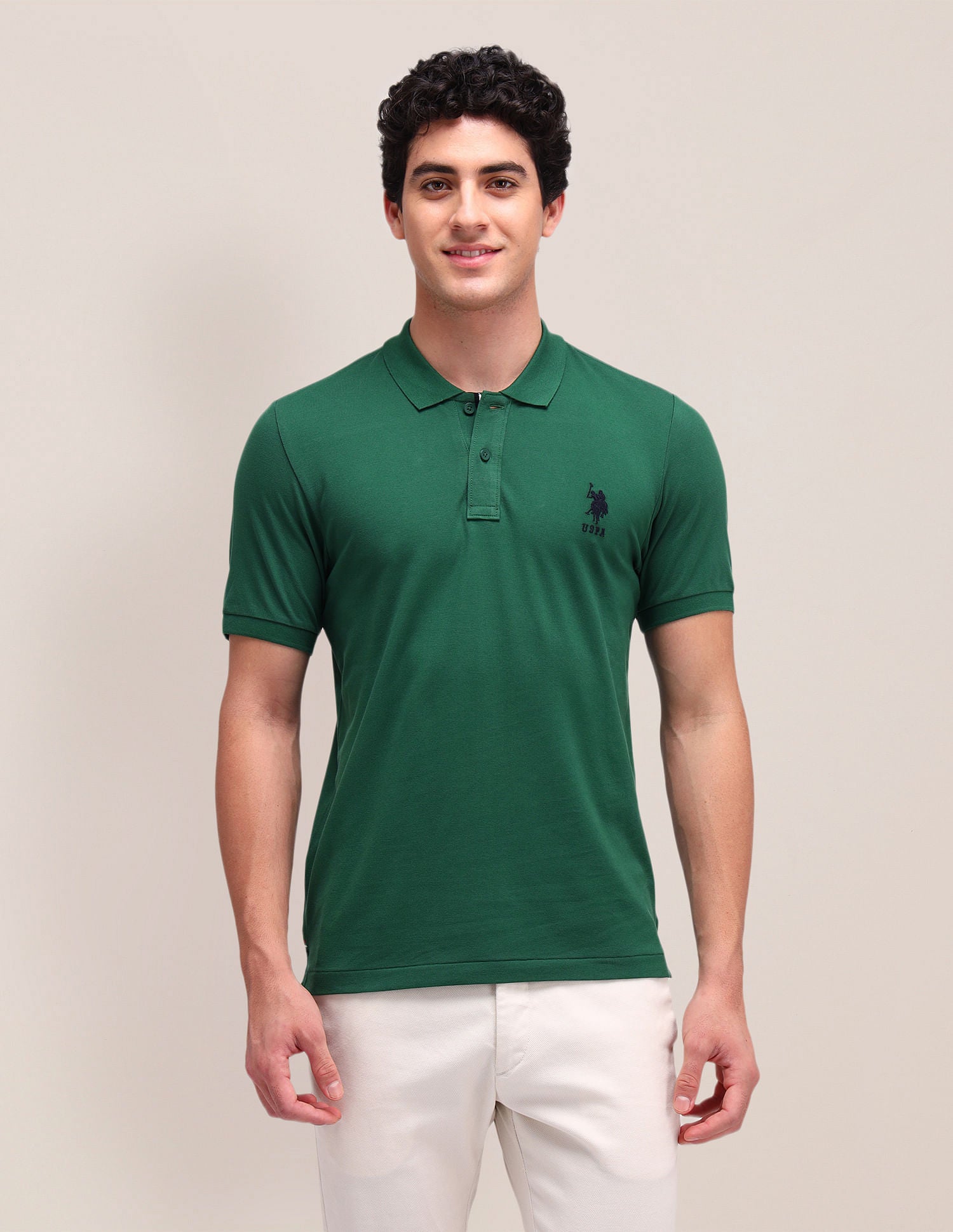 Solid Slim Fit Polo Shirt Green - U.S. POLO ASSN. | Large