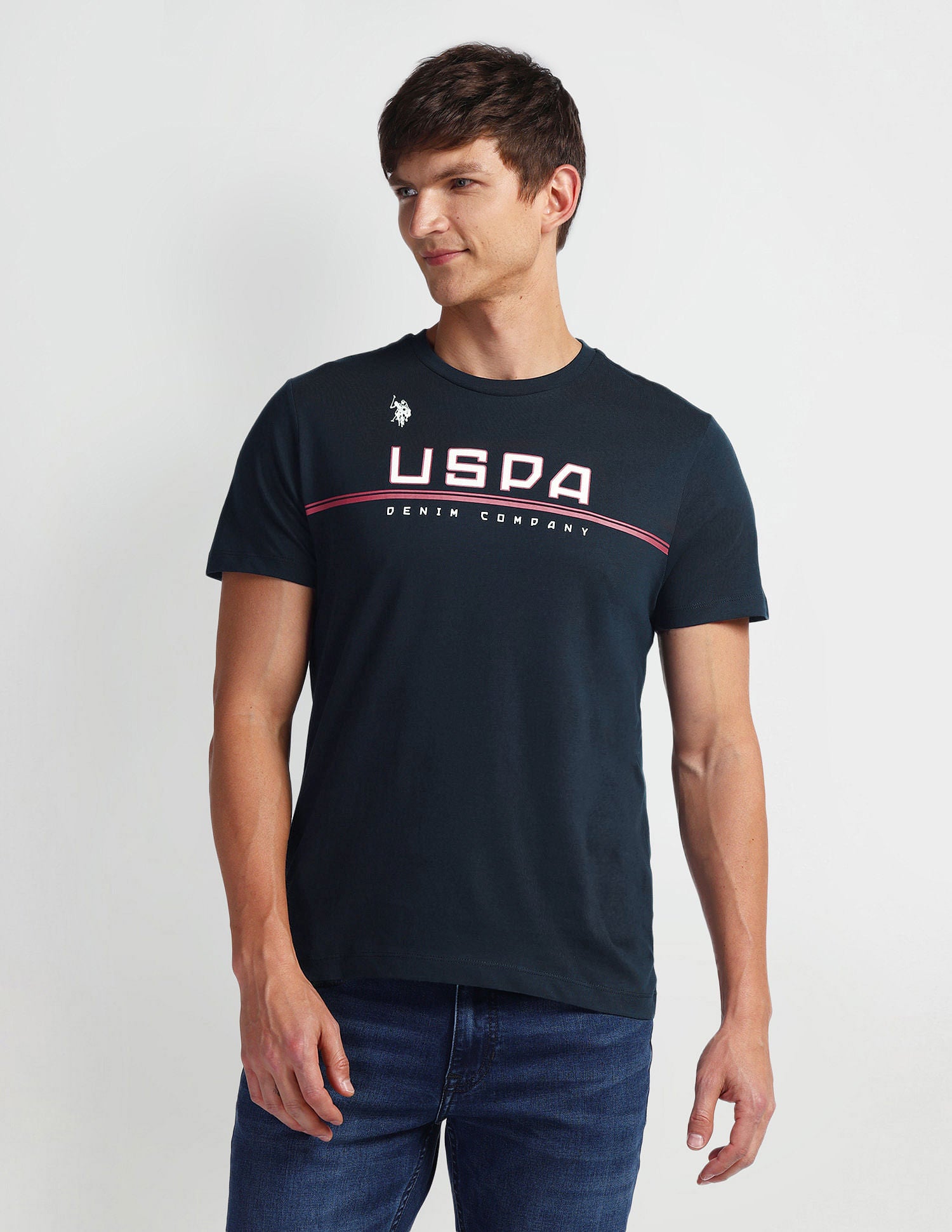 Brand Print Muscle Fit T-Shirt Navy - U.S. Polo Assn. India | Large