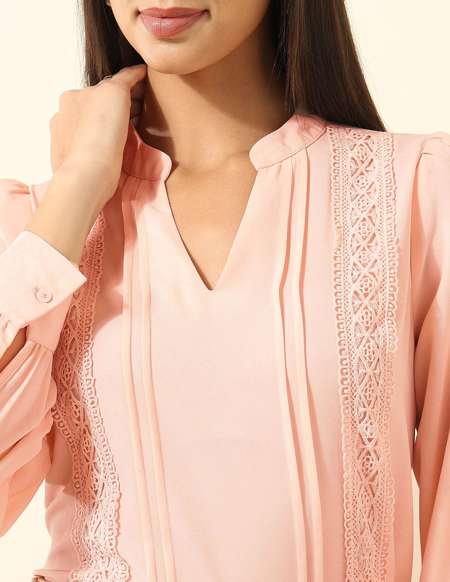 Lace Detailed Top Beige - U.S. POLO ASSN. | Large