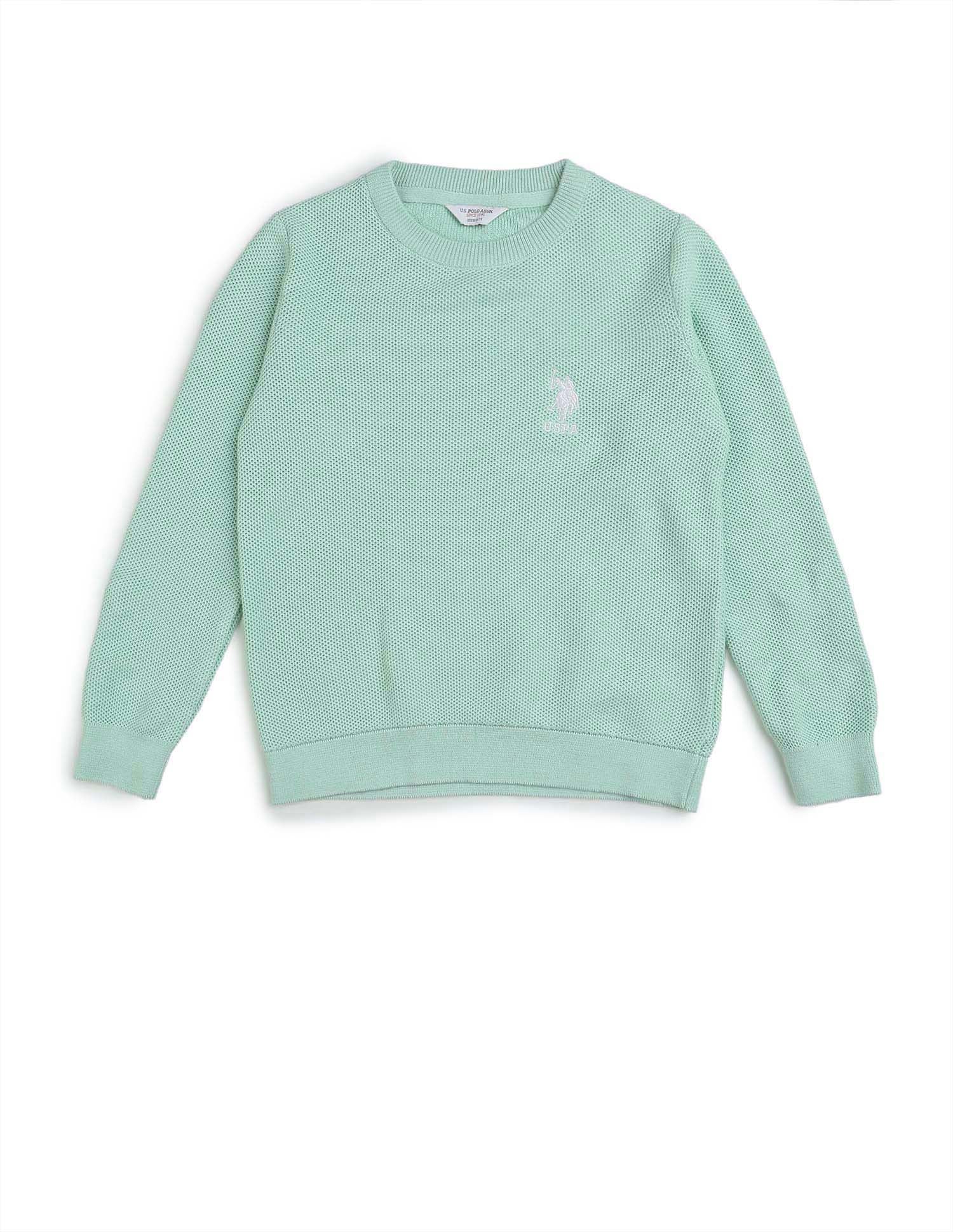 Boys Textured Regular Fit Sweater Light Green - U.S. POLO ASSN. | Large
