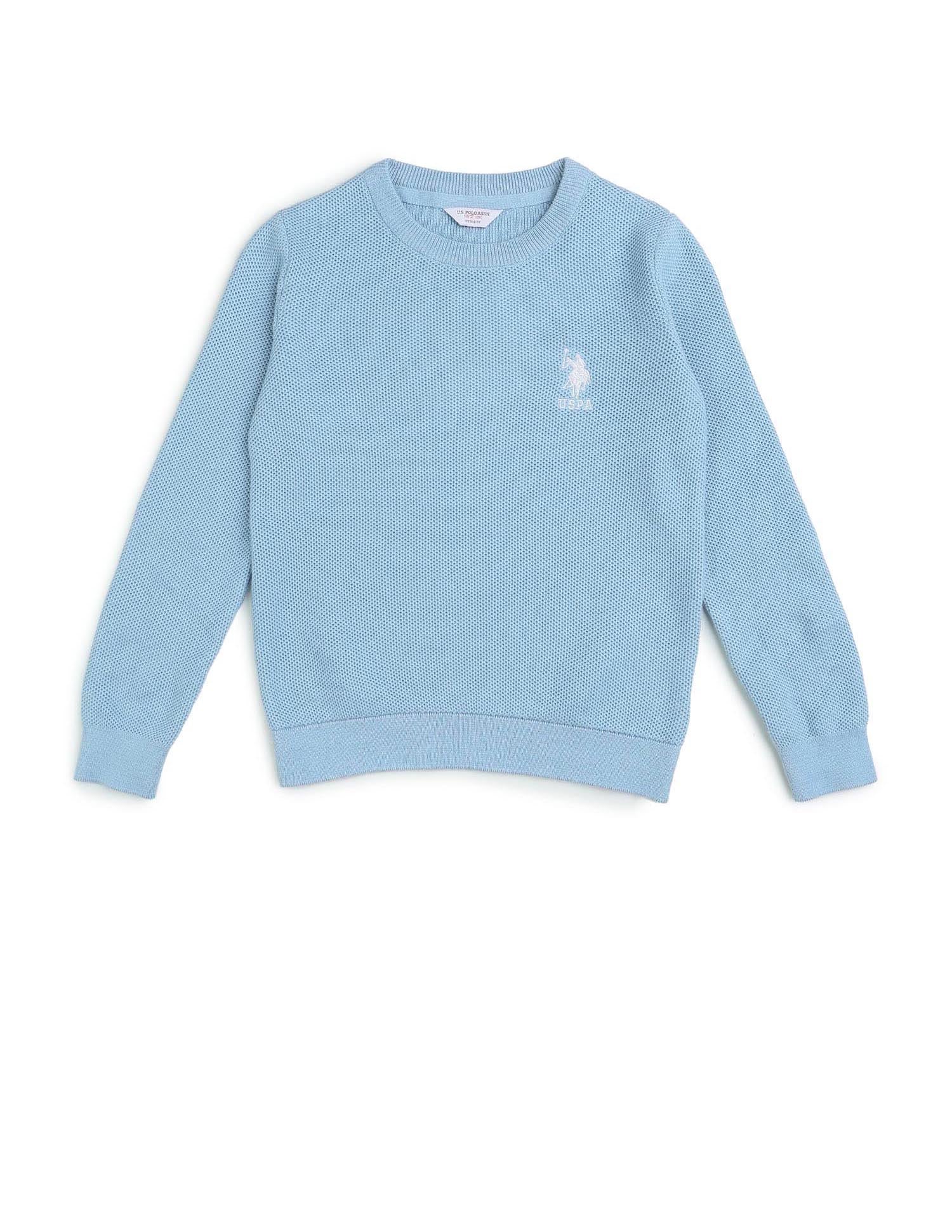 Boys Textured Regular Fit Sweater Light Blue - U.S. POLO ASSN. | Large