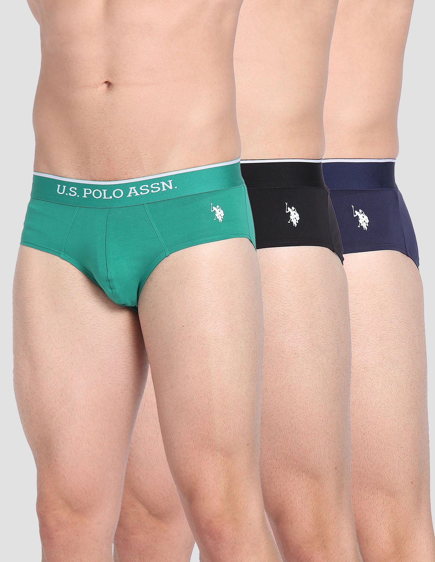 Elasticized Waist Solid EB004 Briefs  - Pack Of 3 Black, Green And Navy - U.S. POLO ASSN. | Large