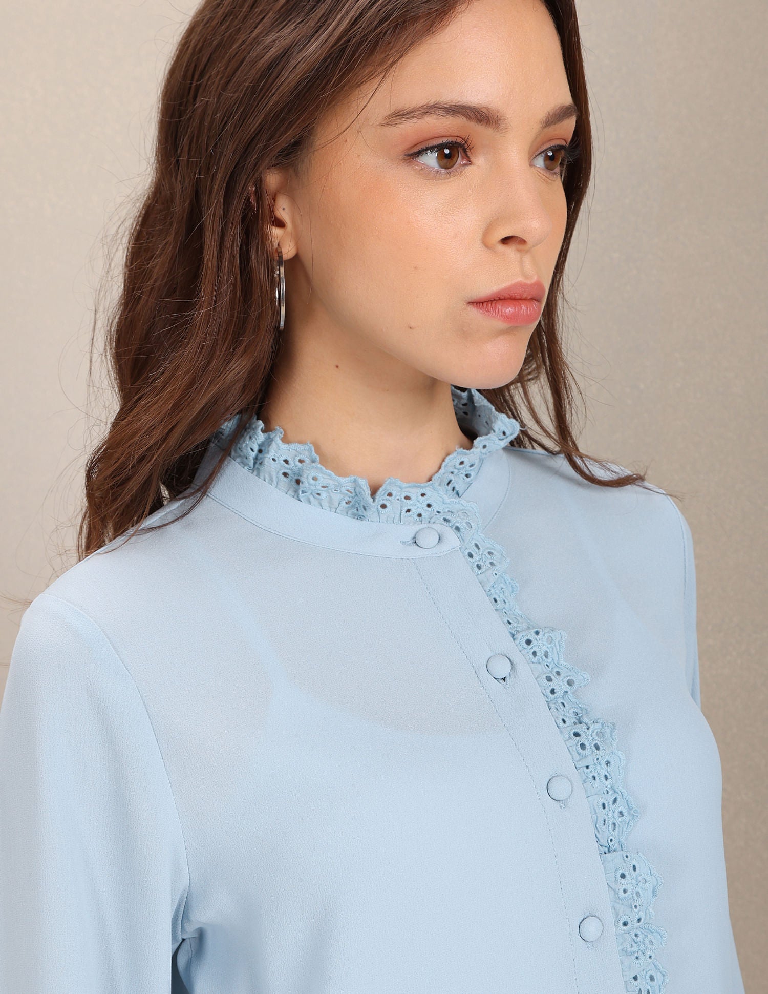 Lace Placket Solid Top Light Blue - U.S. POLO ASSN. | Large