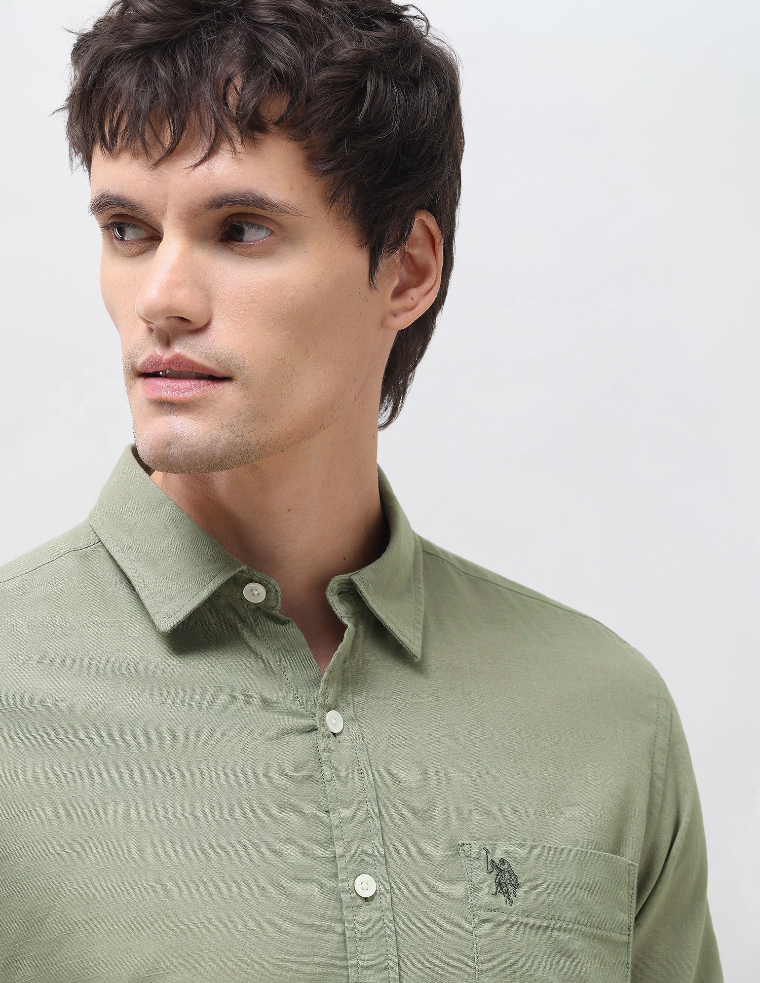 Solid Regular Fit Shirt Light Olive - U.S. Polo Assn. India | Large