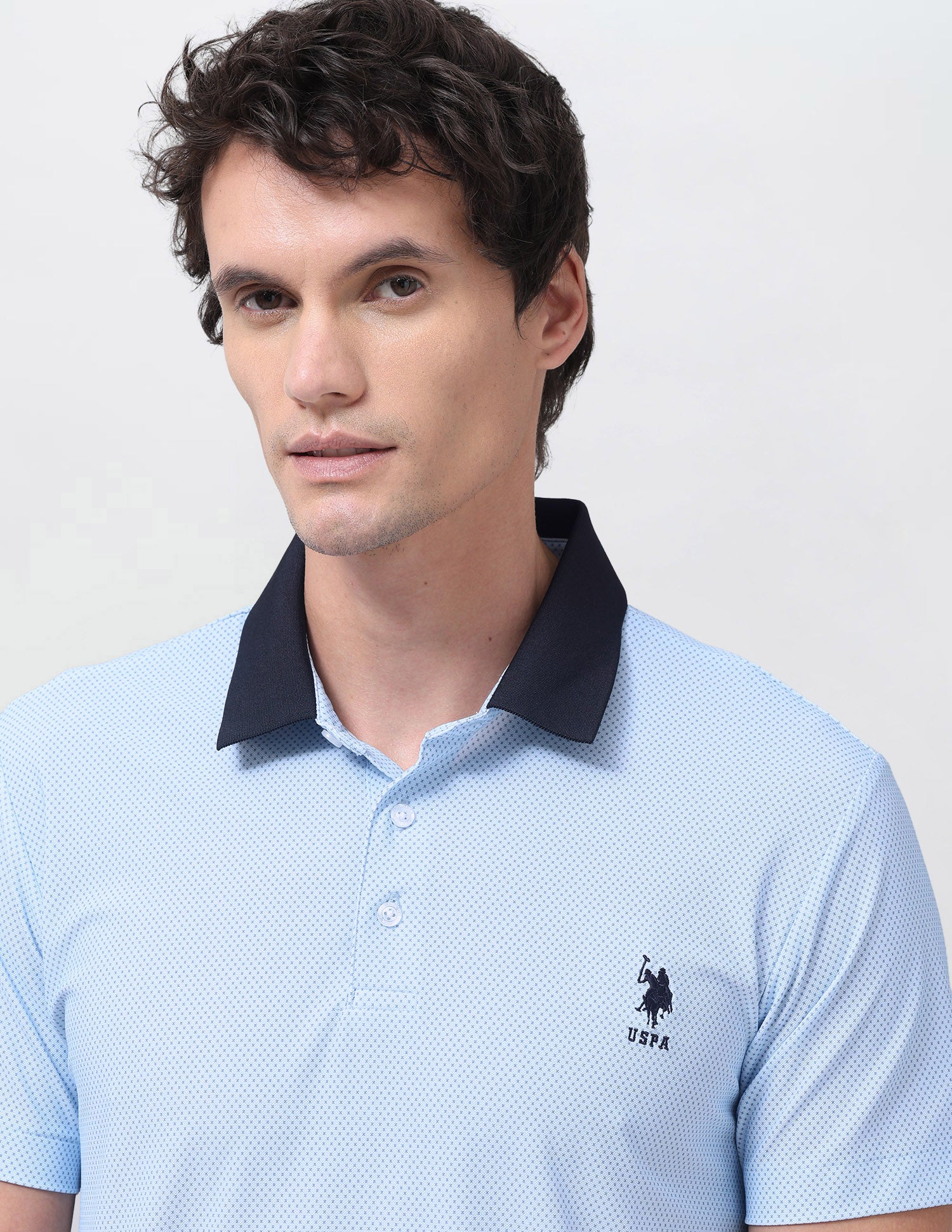 Geometric Printed Slim Fit Polo Shirt Light Blue - U.S. Polo Assn. India | Large