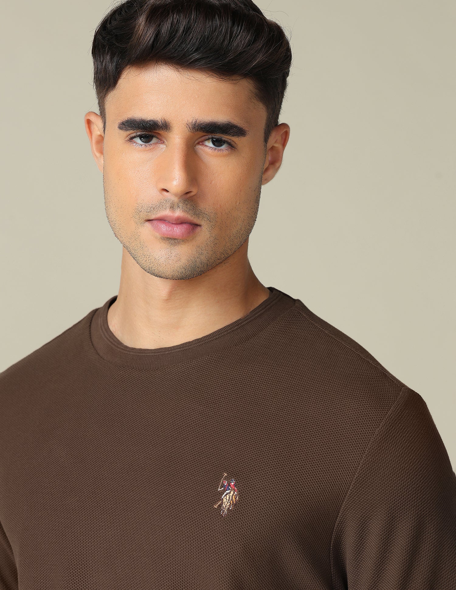 Pure Cotton Muscle Fit T- Shirt Light Brown - U.S. POLO ASSN. | Large