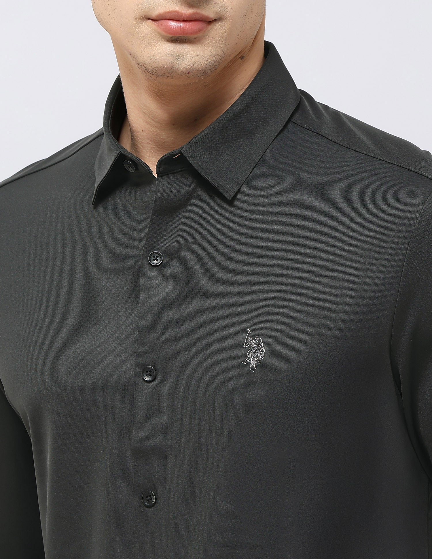 Solid Tailored Fit Shirt Dark Grey - U.S. POLO ASSN. | Large
